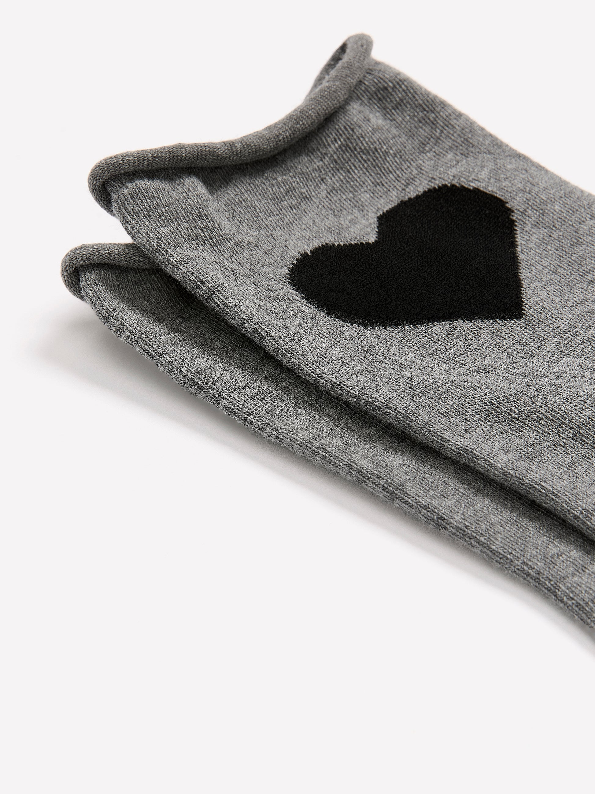 Grey Crew Socks with Heart Placement Print