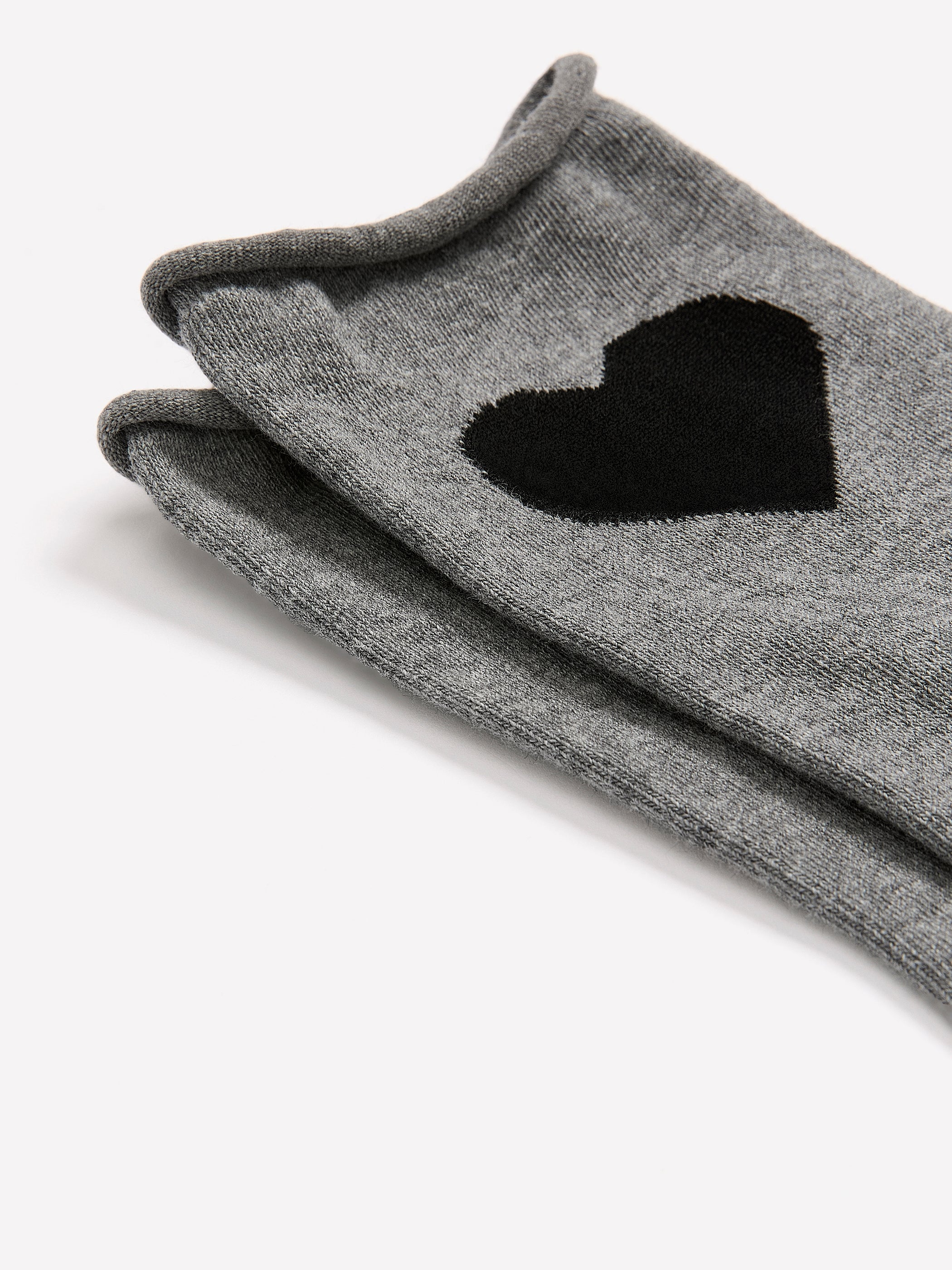 Grey Crew Socks with Heart Placement Print