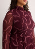 Ribbon-Print Mock-Neck Fit and Flare Midi Dress - Addition Elle