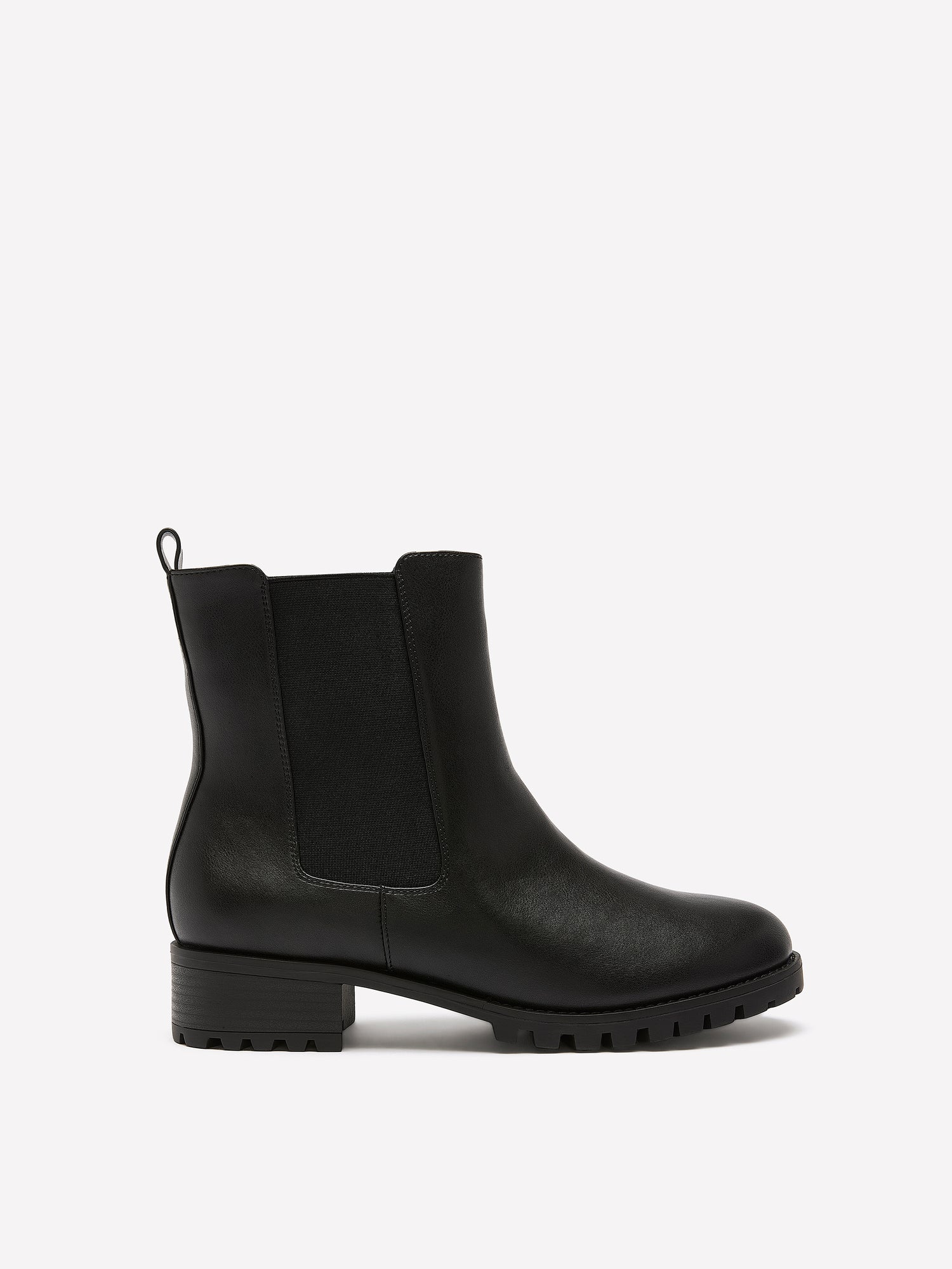 Extra Wide Width, Black Faux Leather Chelsea Bootie