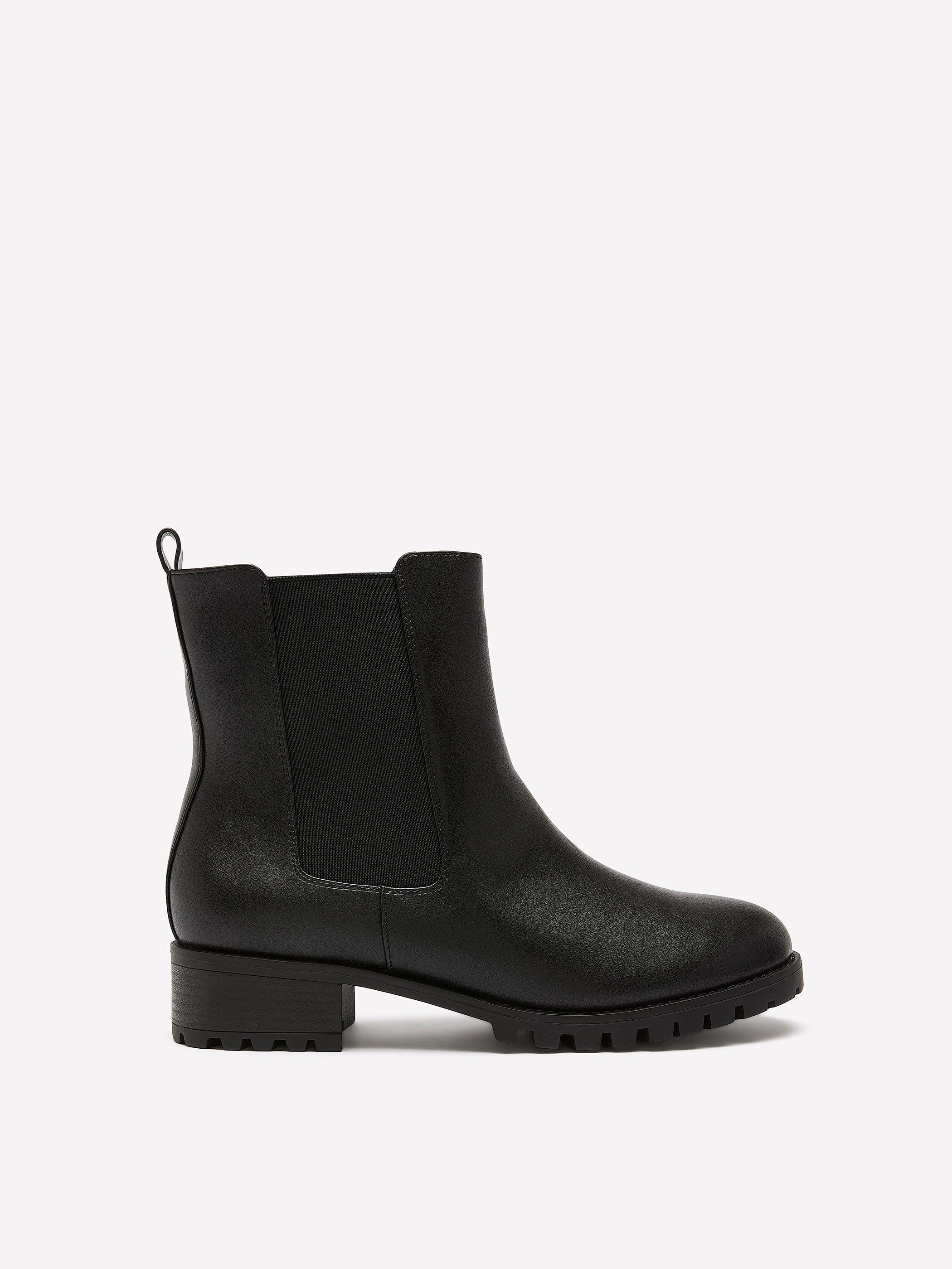 Extra Wide Width, Black Faux Leather Chelsea Bootie