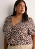 V-Neck Bubble-Sleeve Blouse with Smocked Yoke