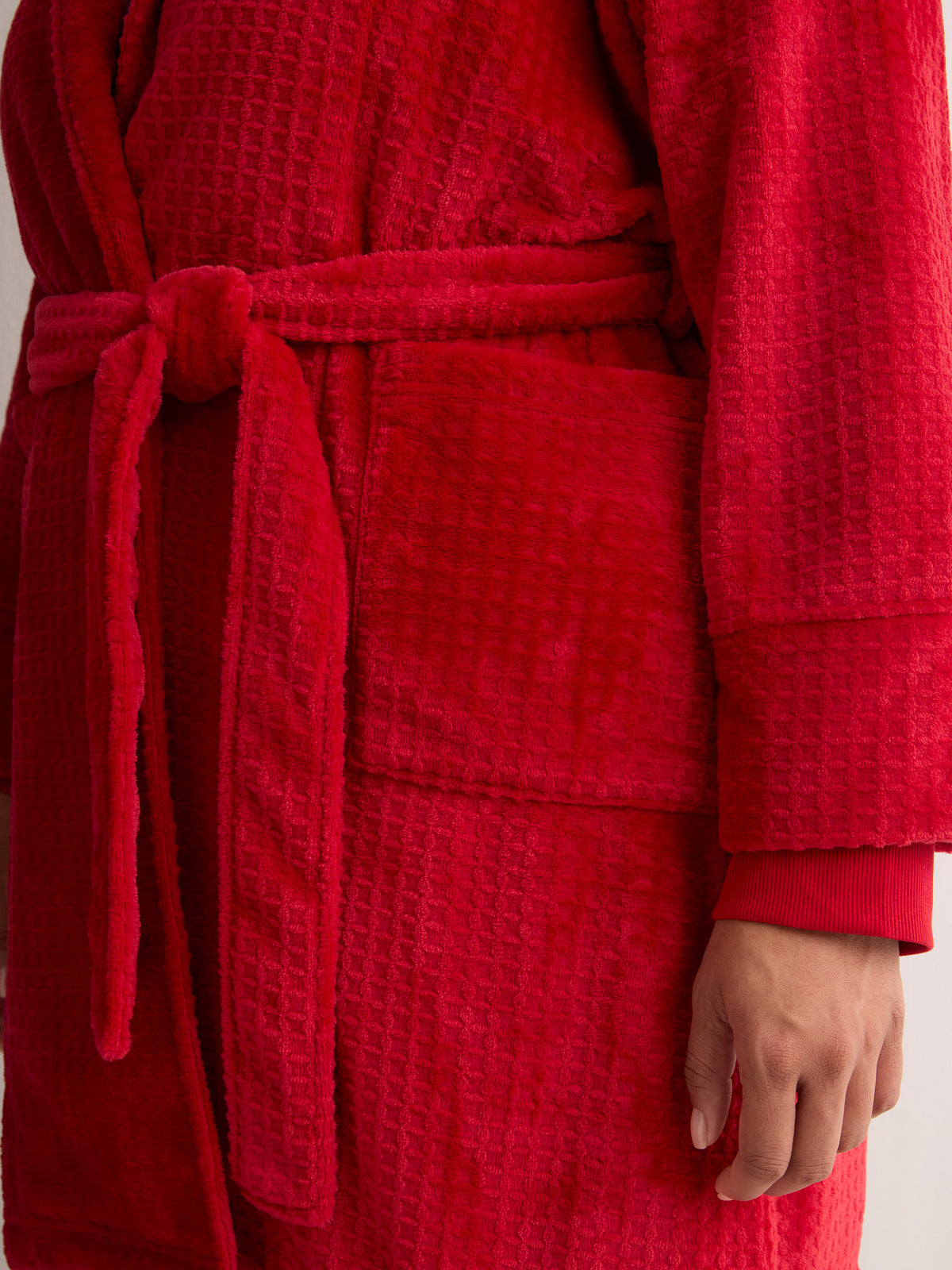 Belted Waffle Plush Robe - tiVOGLIO