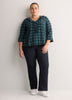 Plaid Ruffled V-Neck Pintuck Swing Blouse