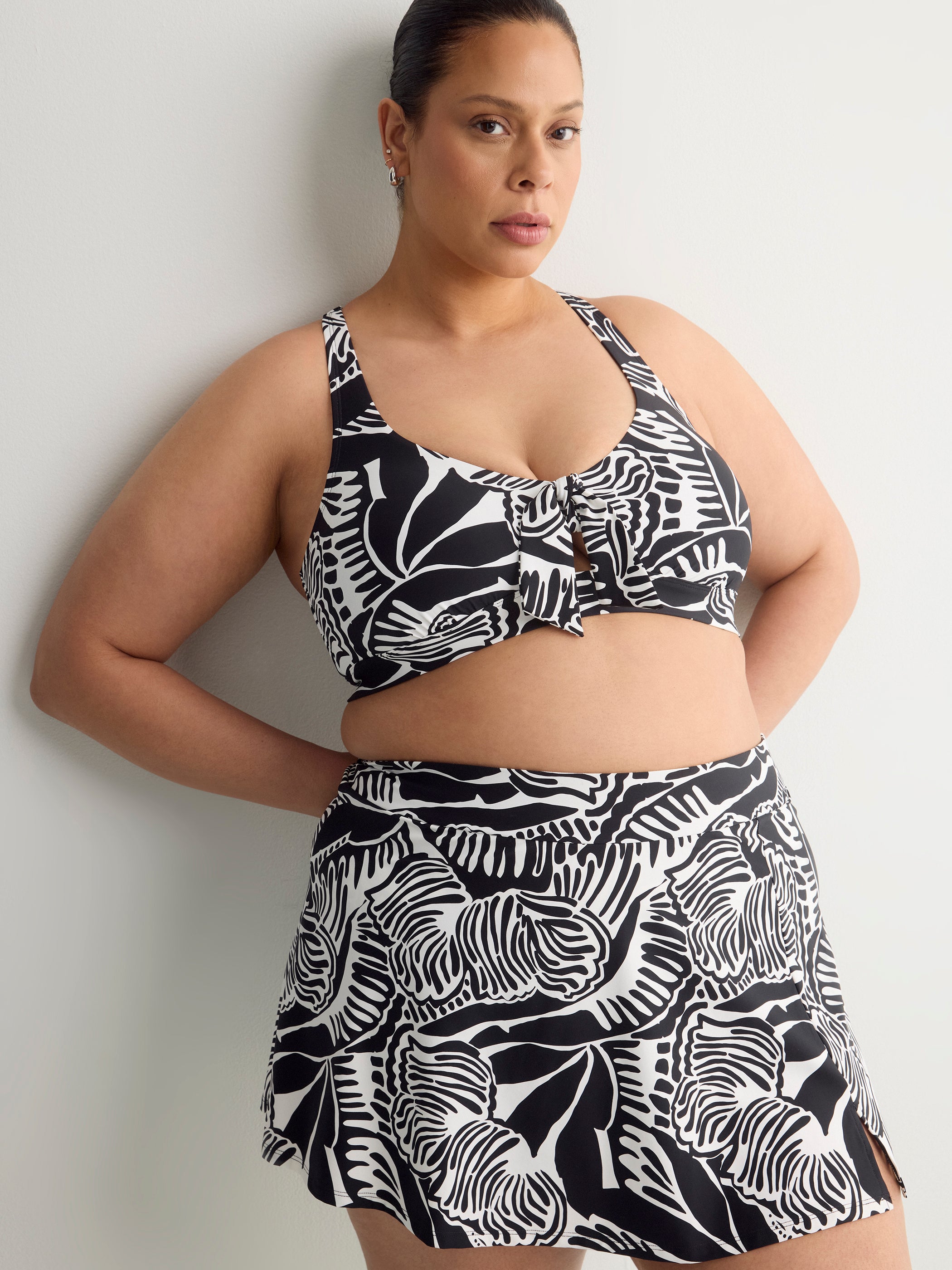 Jupe de bain taille haute imprimée avec culotte intégrée