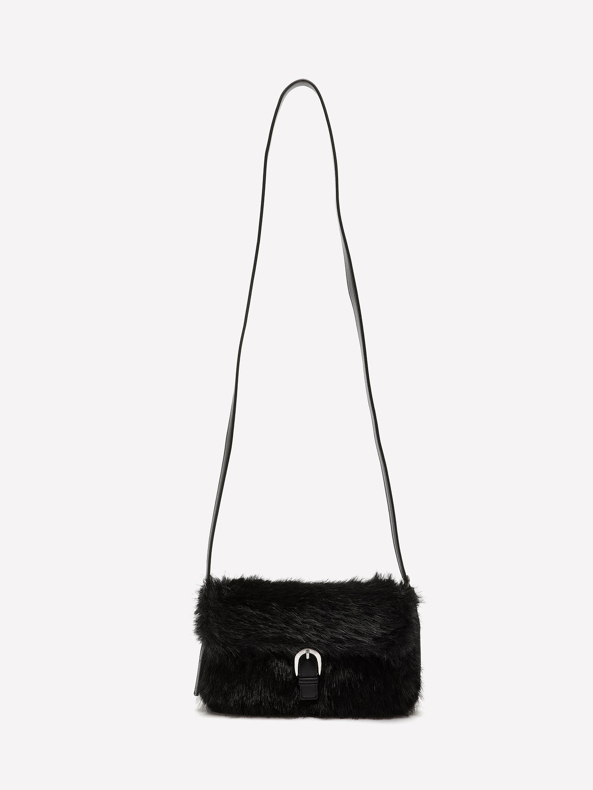 Black Crossbody Faux-Fur Handbag