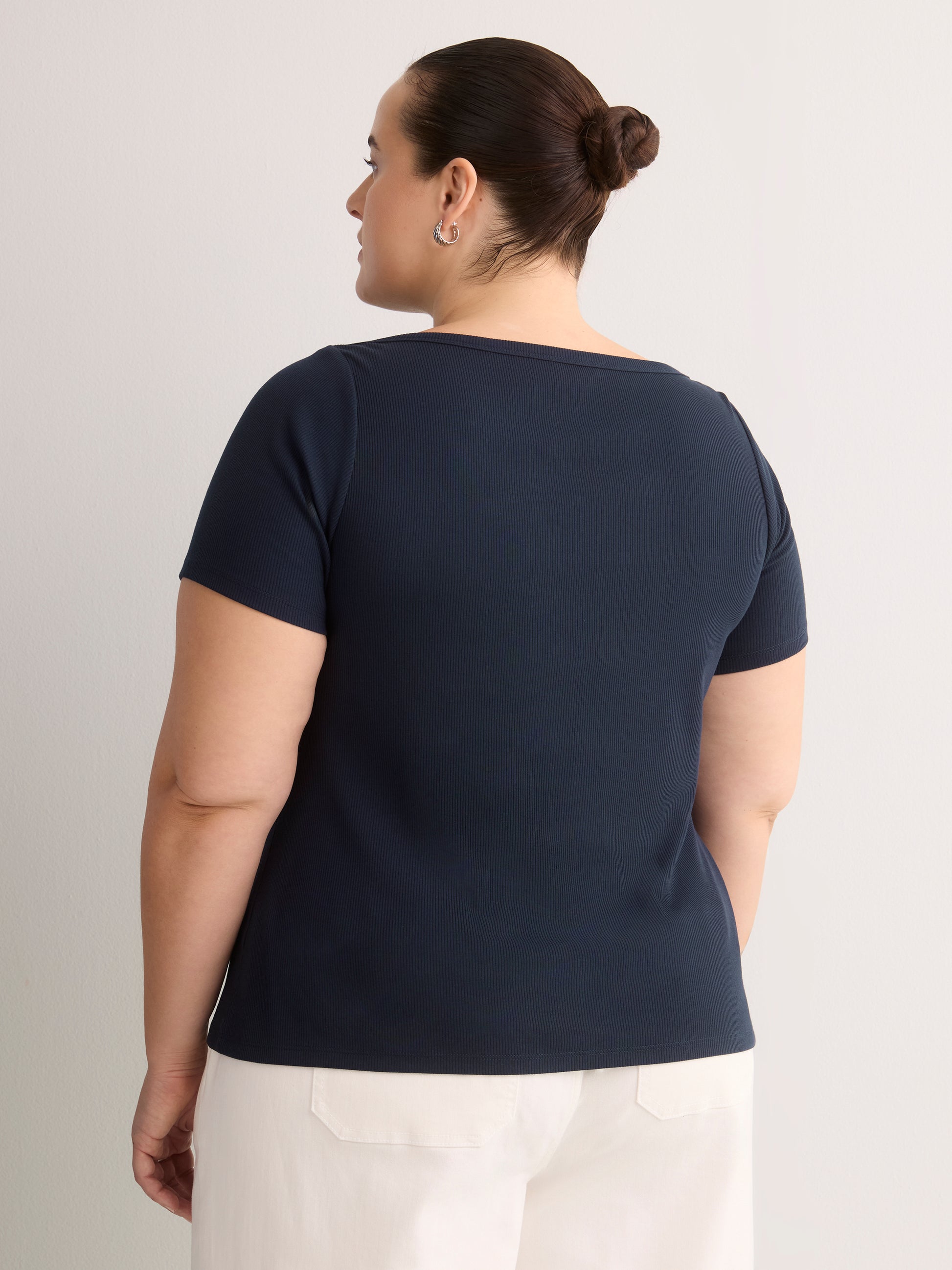 Fitted Boat-Neck Ribbed Knit Baby Tee