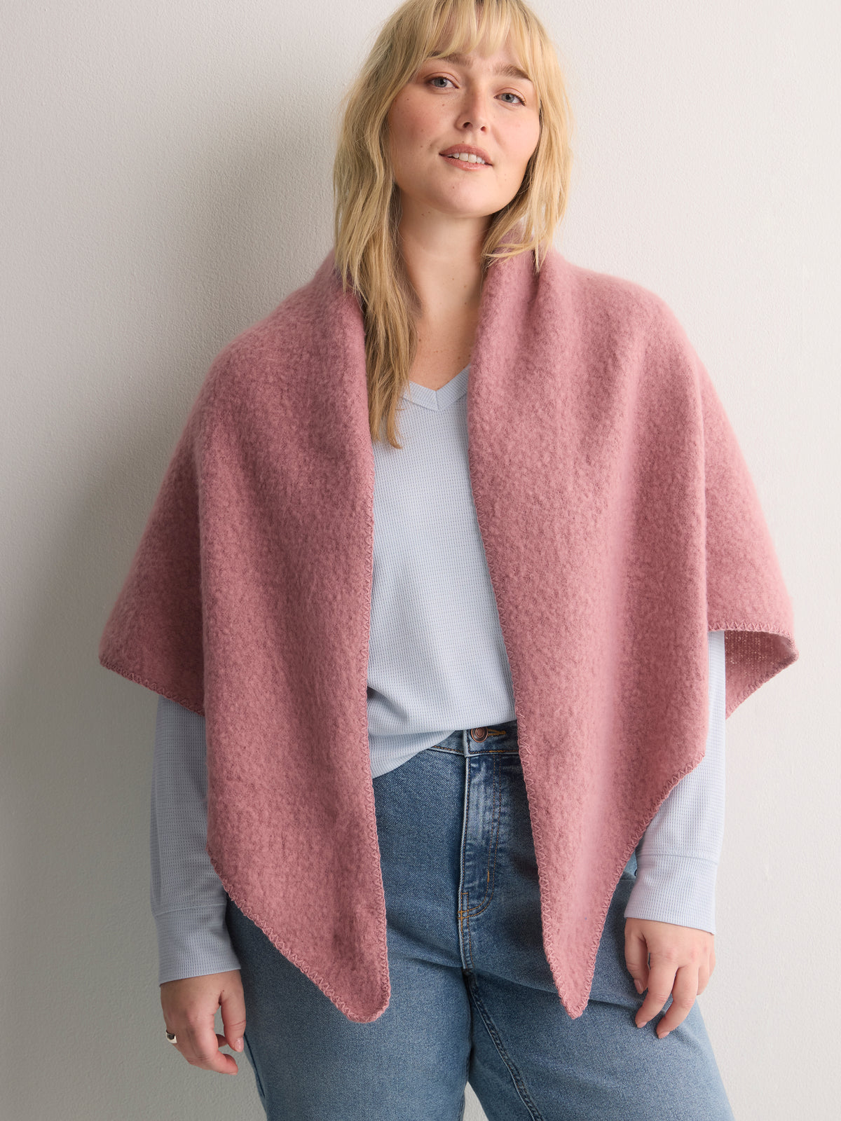 Mauve Bouclé Knit Triangle Scarf