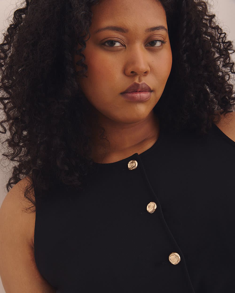 Button-Up Knit Crew Neck Vest