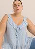 Blue Ruffled Lace Sleeveless Swing Blouse