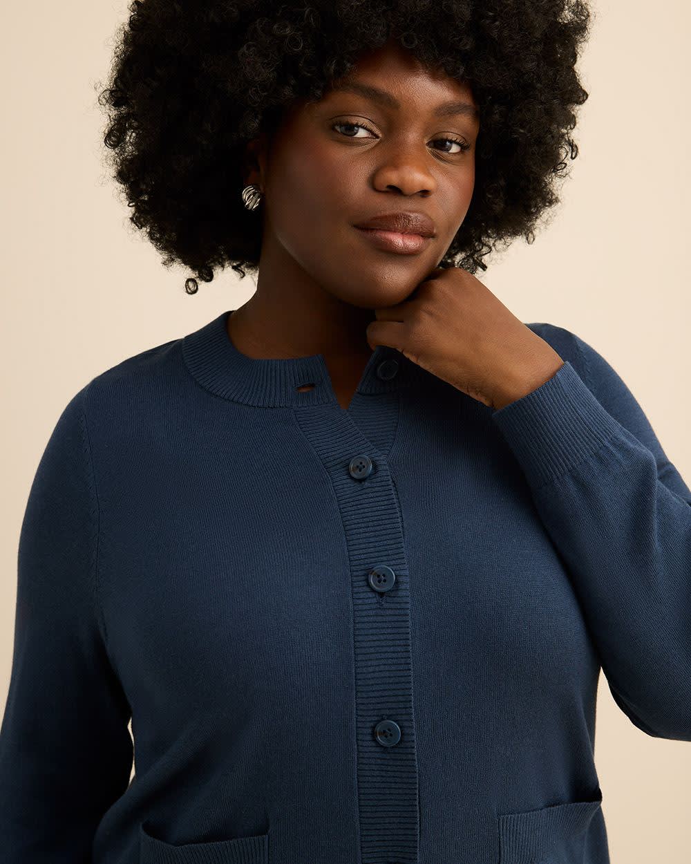 Cardigan boutonné à col rond en mélange de coton, tissu responsable