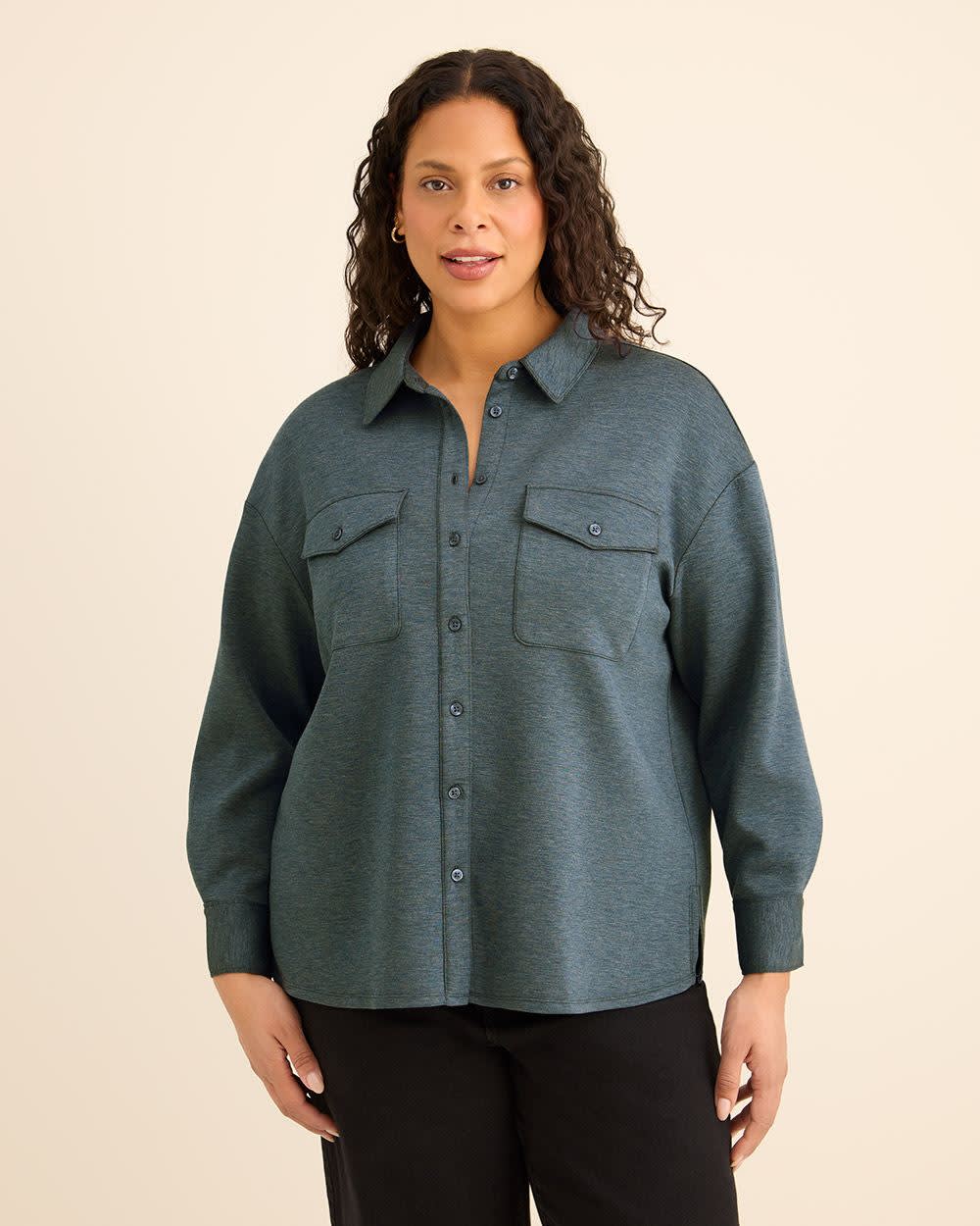 Buttoned-Down Stretch Knit Shirt