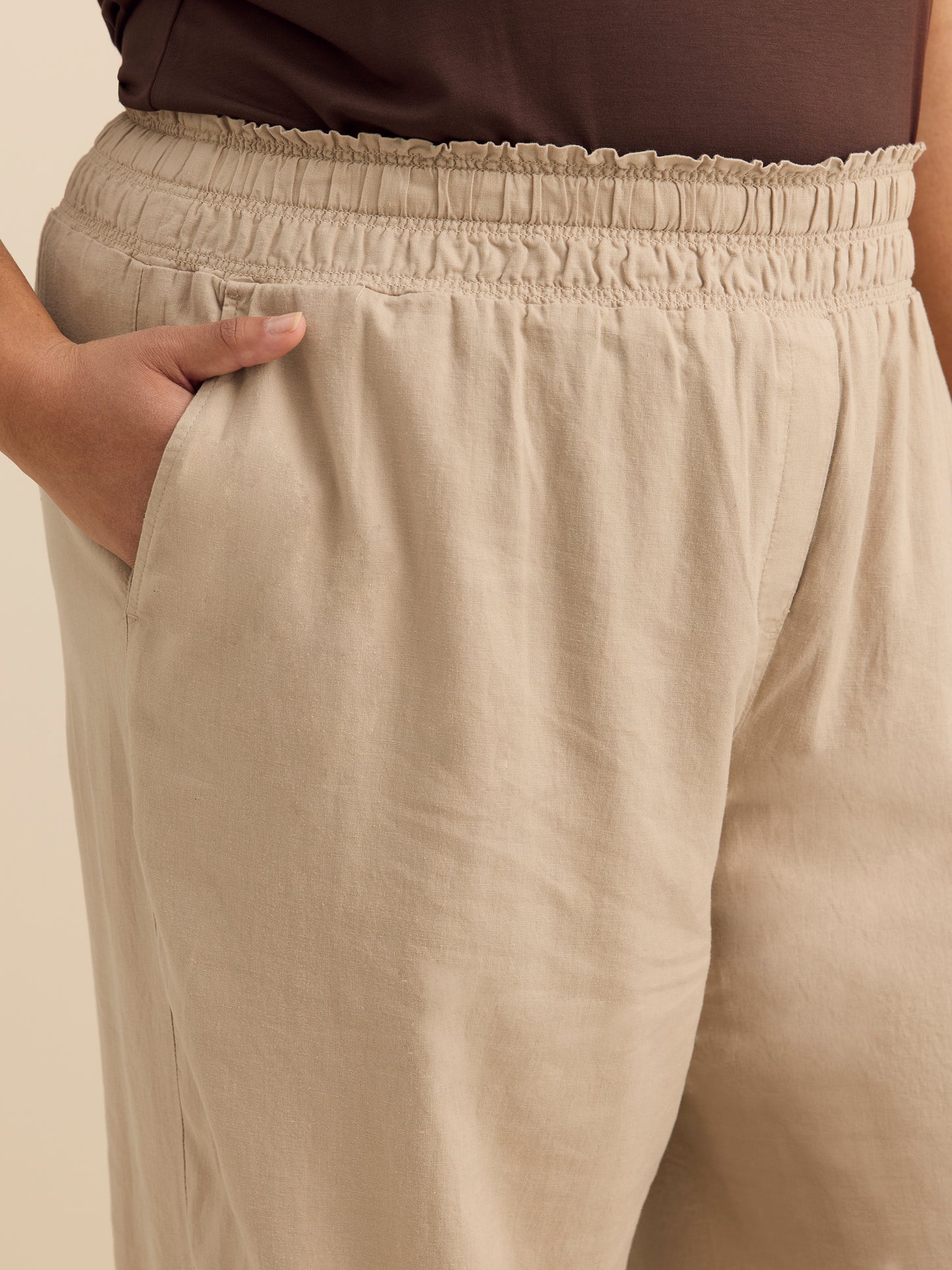 Solid Linen Blend Wide Leg Pant