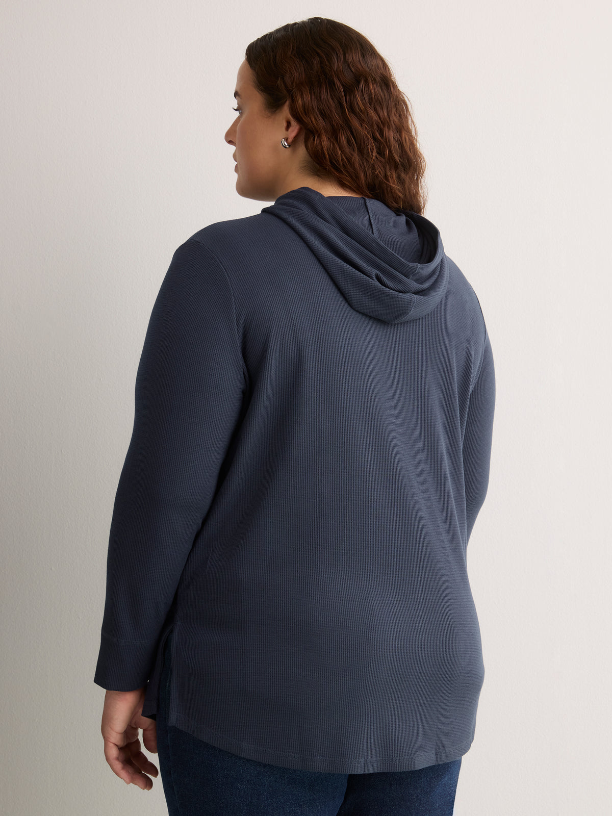Long Straight Waffle Knit Hoodie