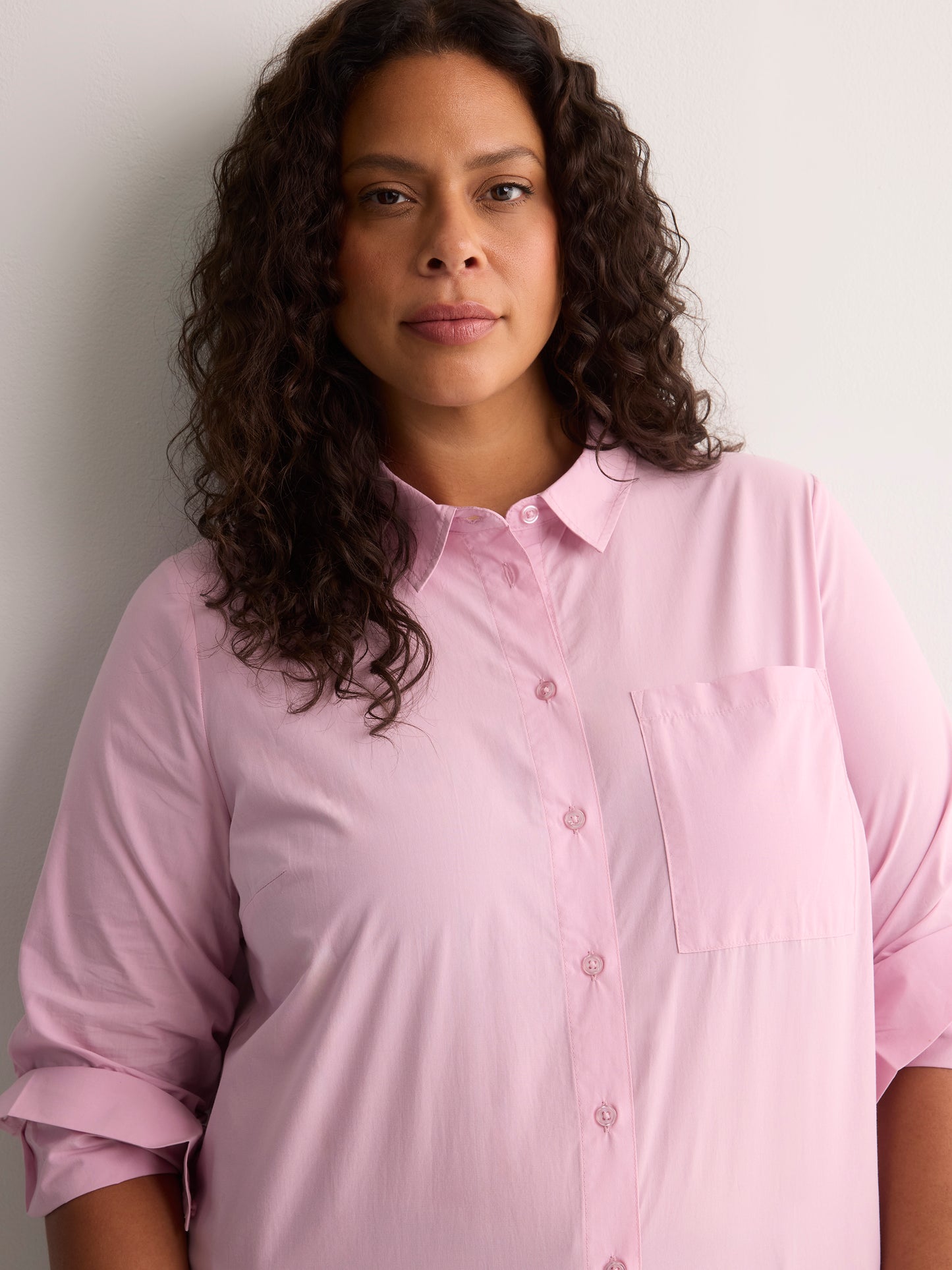 Pink Poplin Buttoned-Down Tunic Shirt