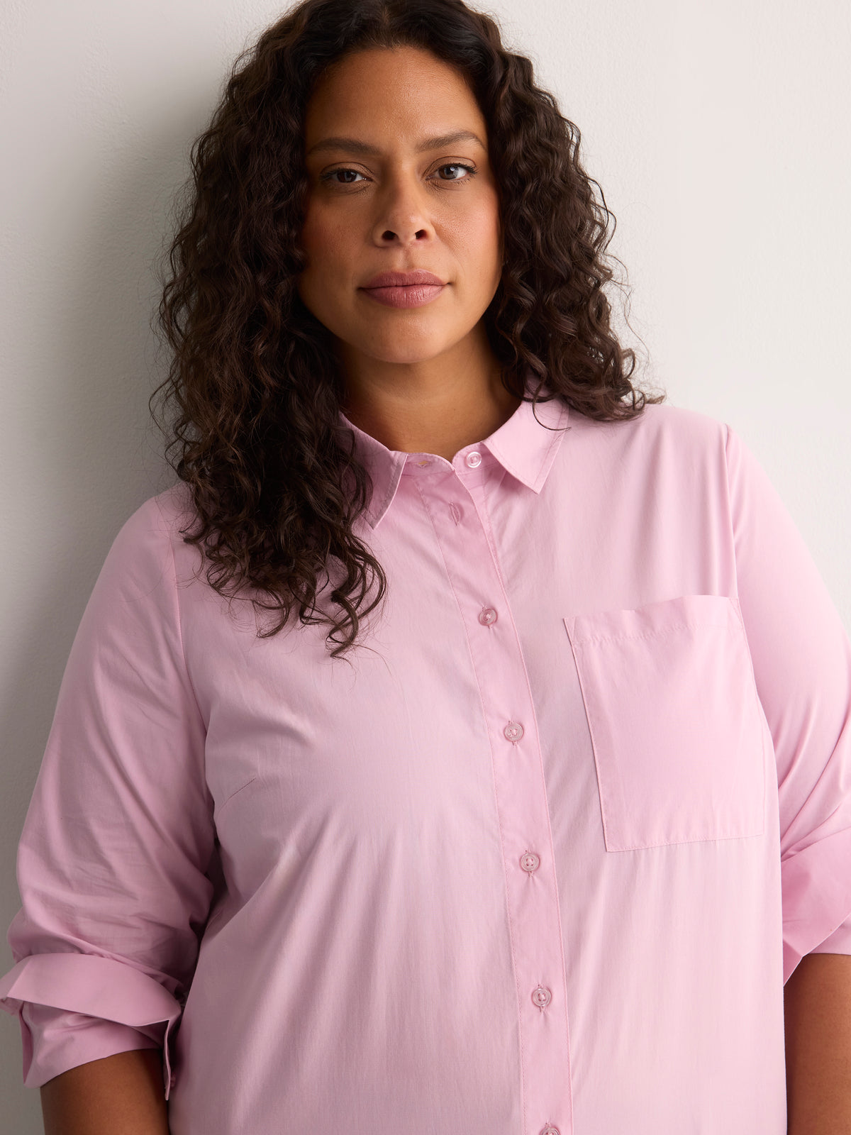 Pink Poplin Buttoned-Down Tunic Shirt