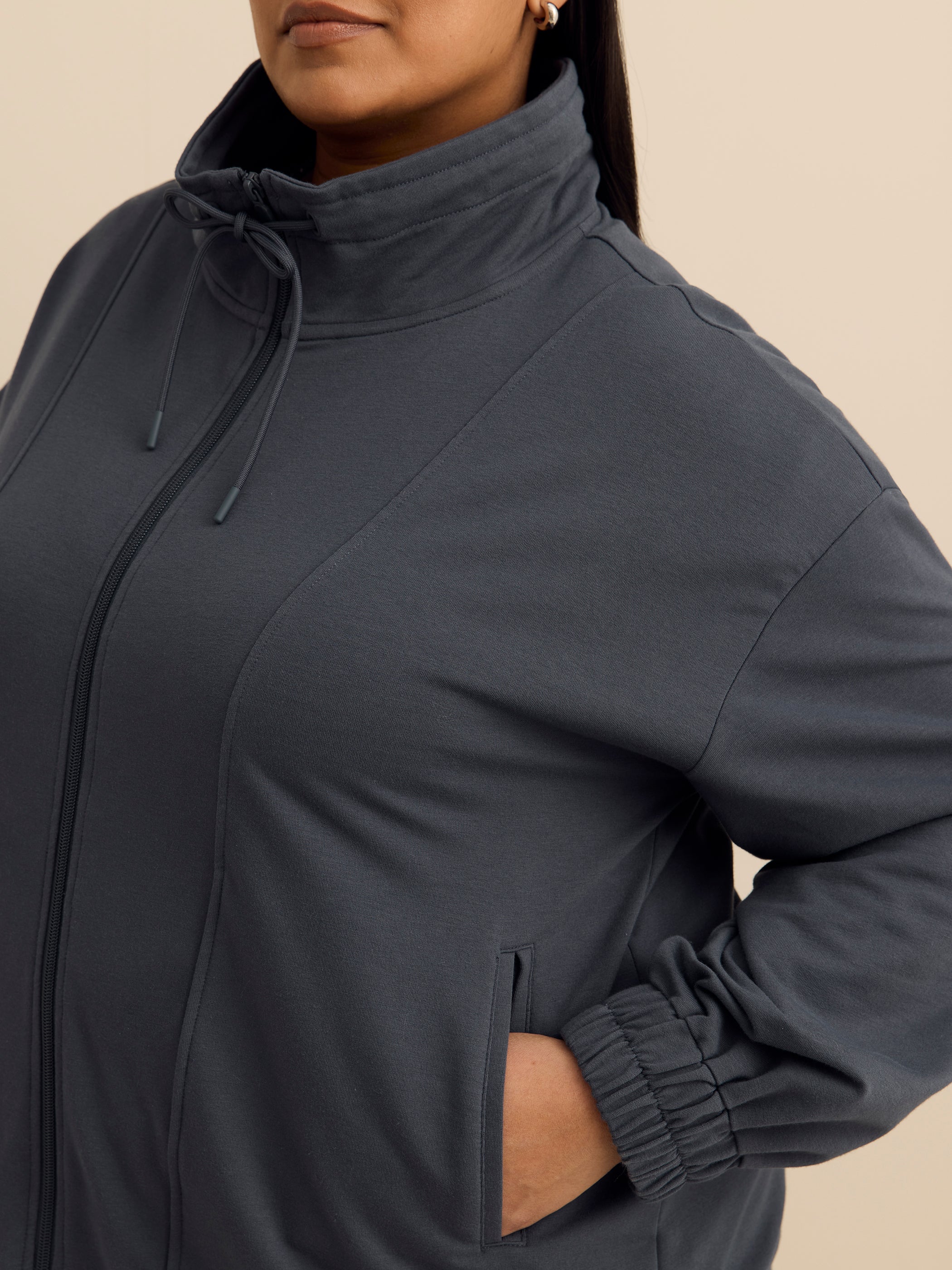 Active Zone Plus Size Mock Neck Zipped Jacket French Terry Women's