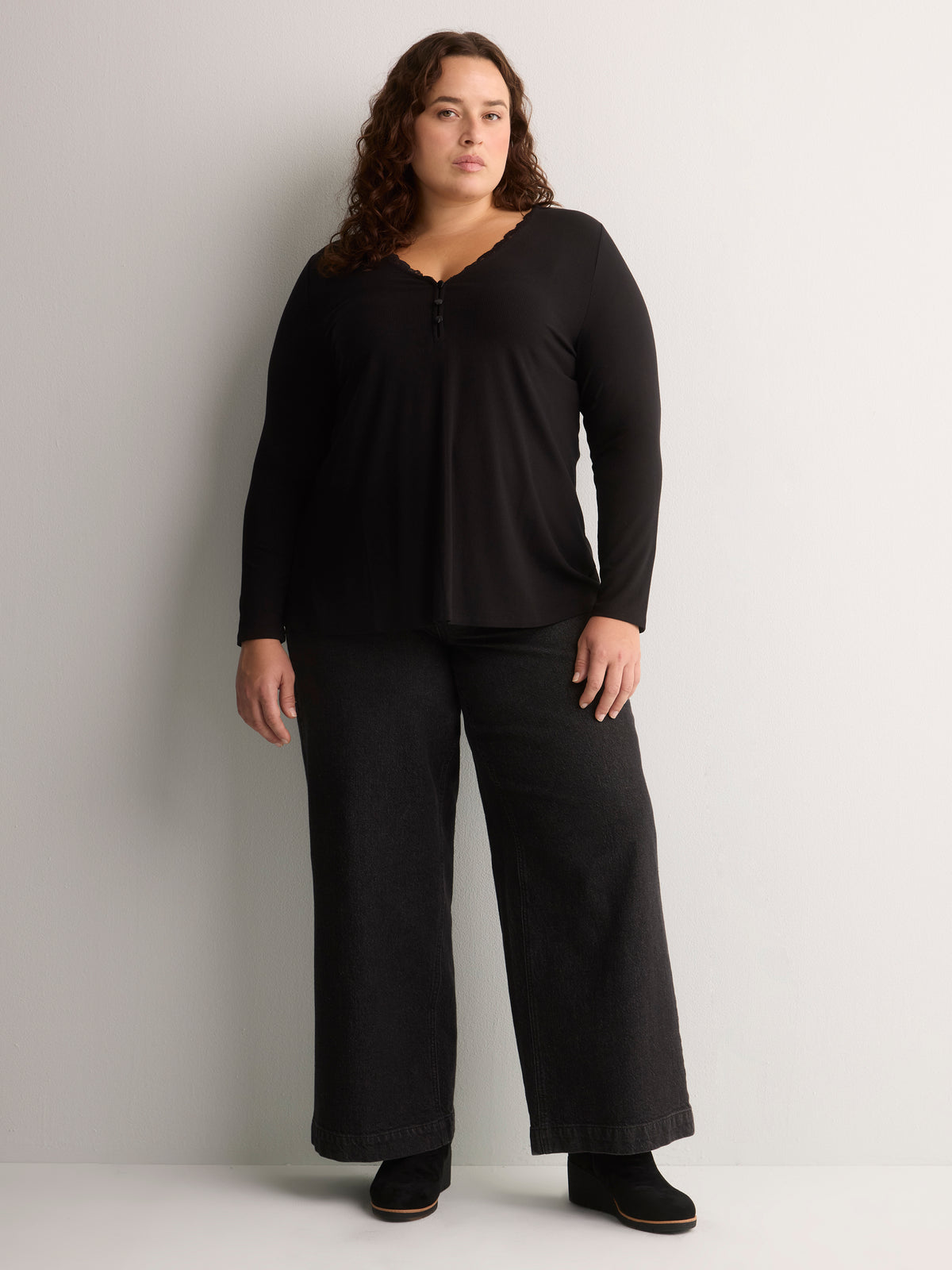 Responsible, Slight Swing Henley Rib Knit Top