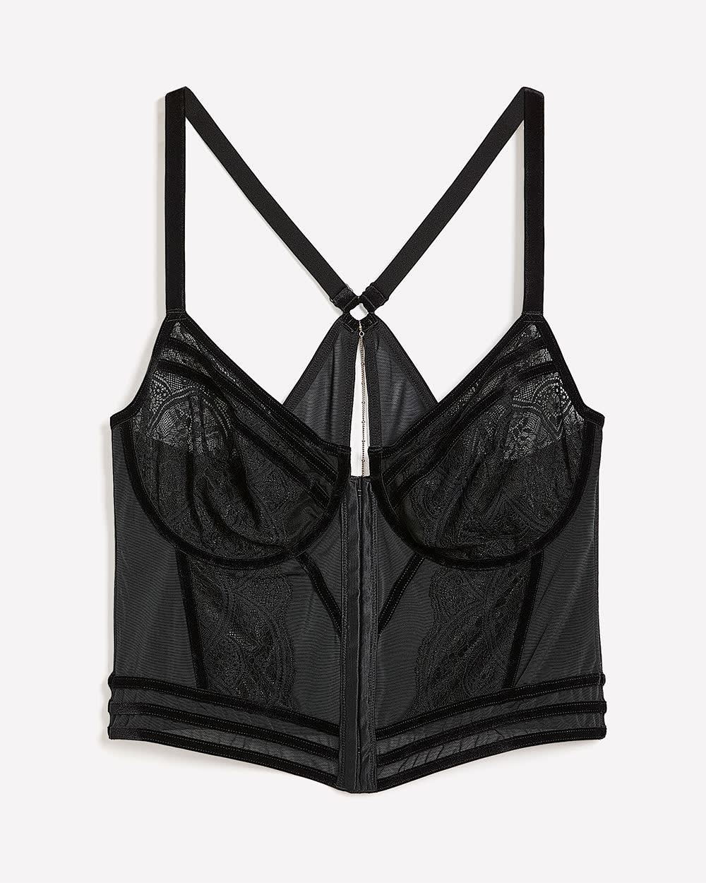 Sexy Black Underwire Front-Closure Mesh and Lace Corset - Déesse Collection