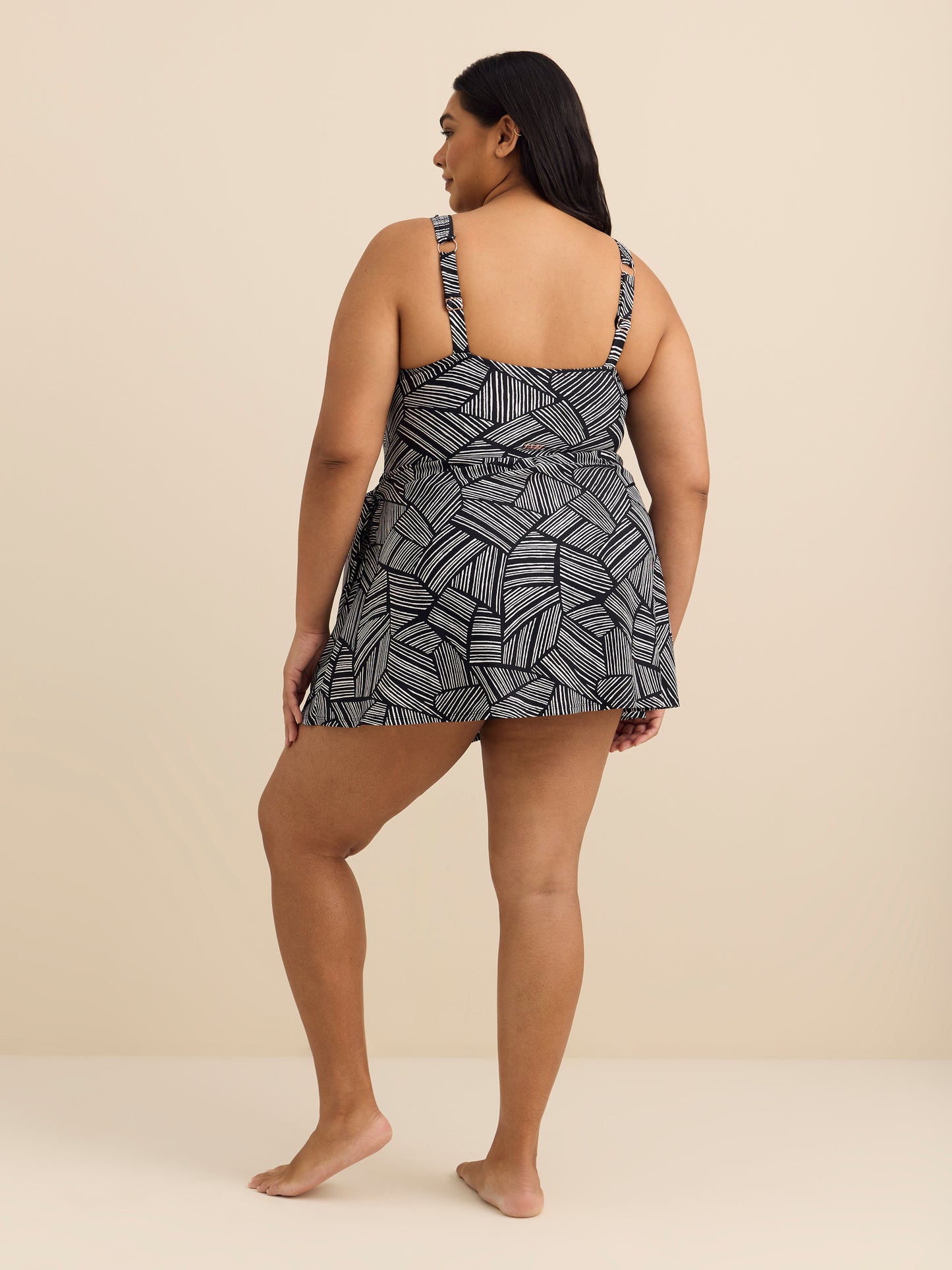 Black Geometric-Print Calabria Swim Dress - Raisins Curve