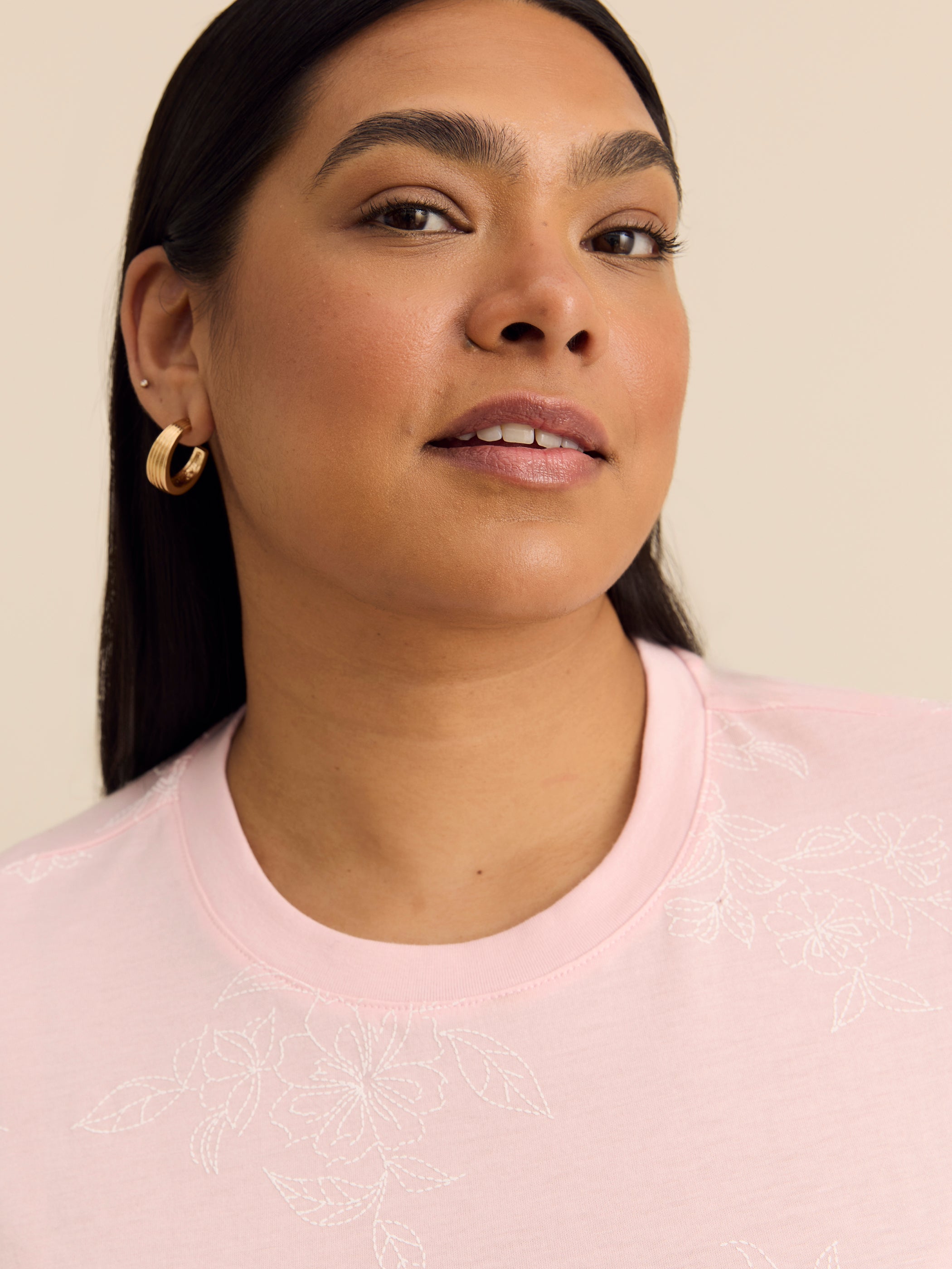 Crewneck Top with Crochet Details