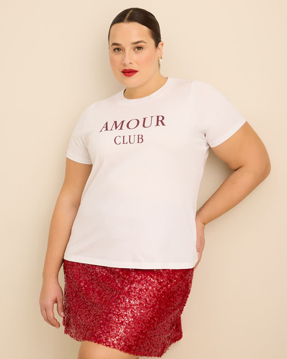 Haut à col rond et manches courtes avec imprimé sur la poitrine