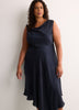 Asymmetric Satin Cocktail Midi Dress - Addition Elle