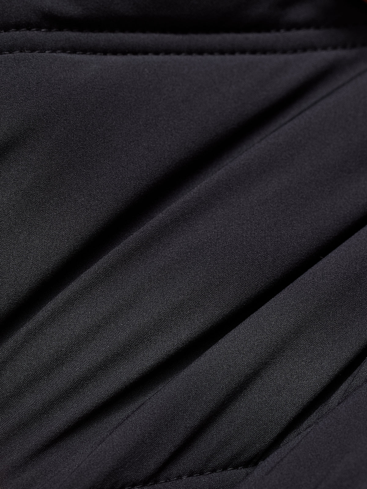 Black Hooded Knee-Length Stretch Puffer Jacket