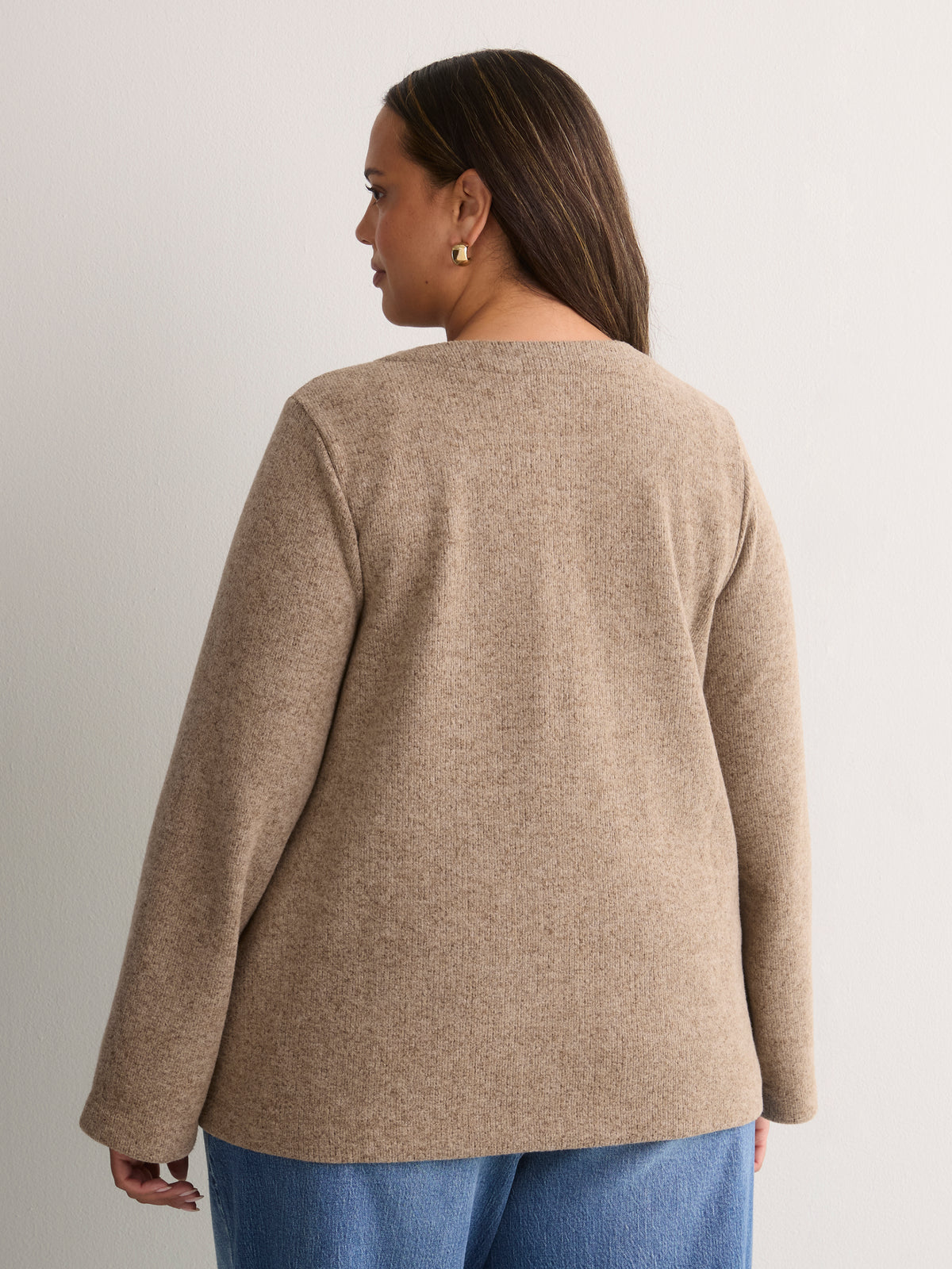 Straight Wide-Sleeve Ribbed Knit Cover-Up