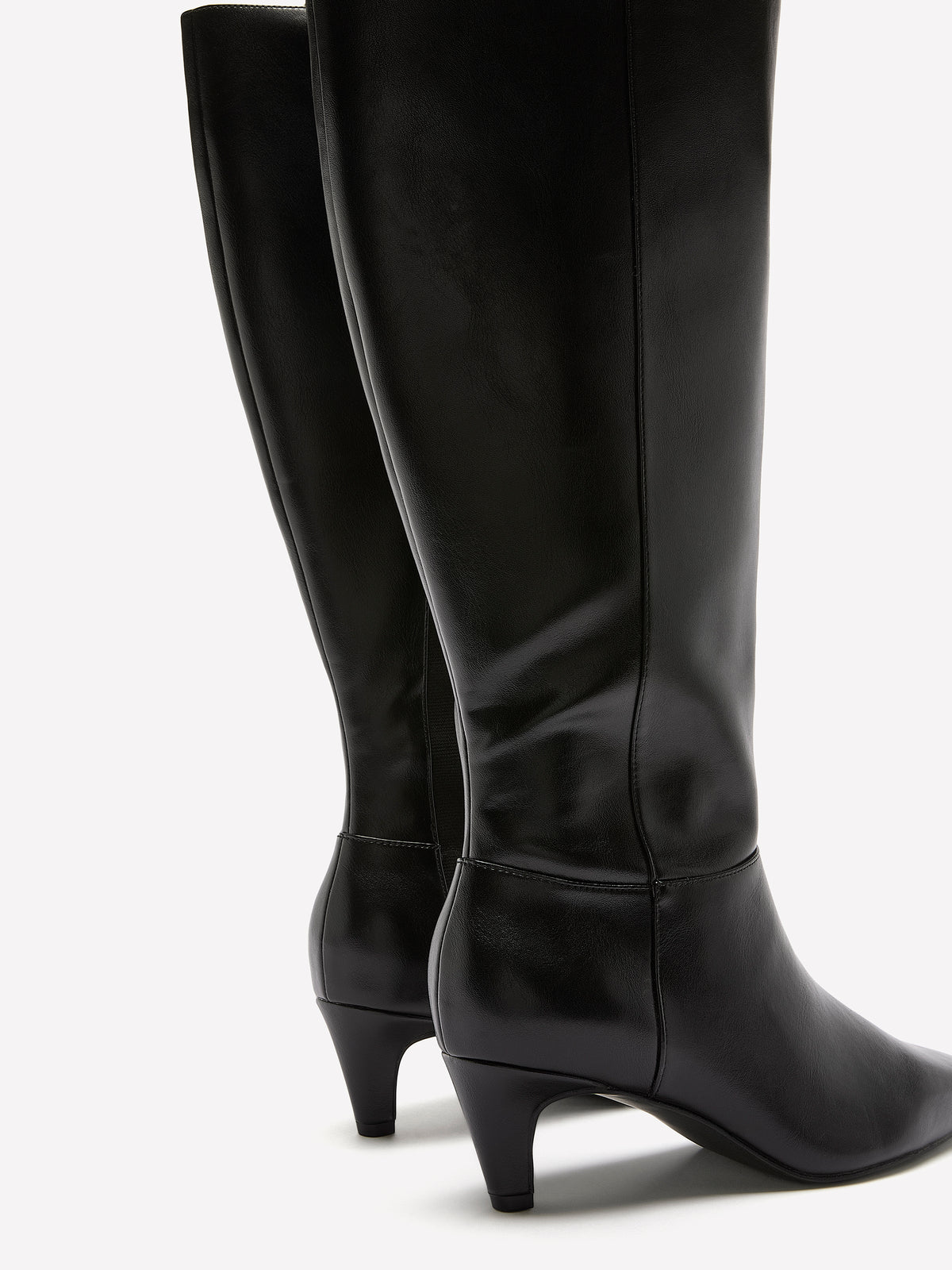 Extra Wide Width, Black Tall Faux Leather Kitten-Heel Boot