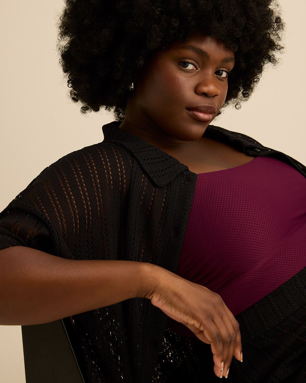 Chemisier boutonné noir en crochet