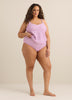 Culotte de maillot taille haute à rayures blanches et violettes