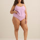 Culotte de maillot taille haute à rayures blanches et violettes