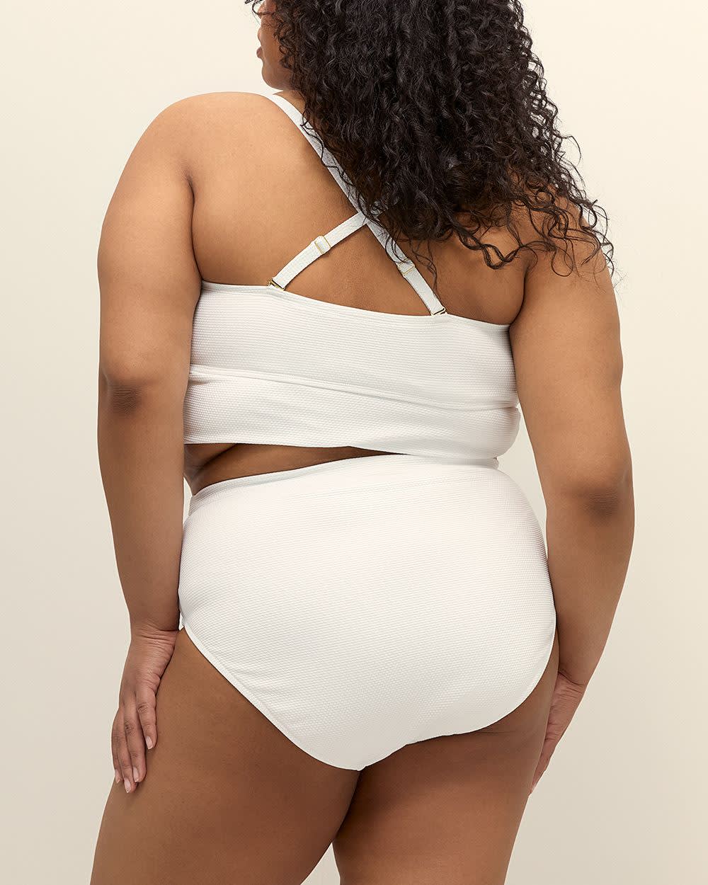 Textured White High-Waisted Swim Brief