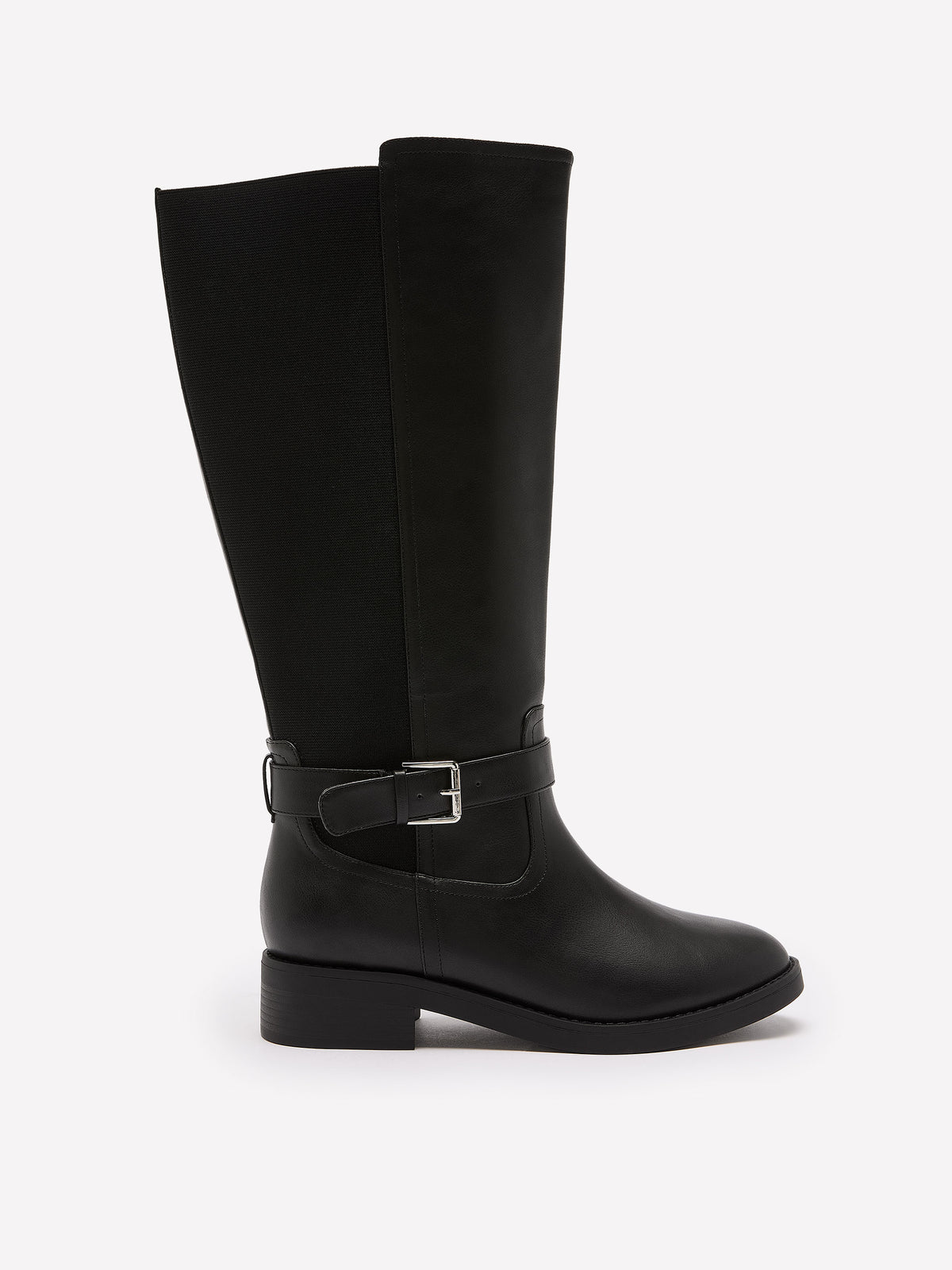 Extra Wide Width, Black Tall Faux-Leather Boot with Ankle Harness