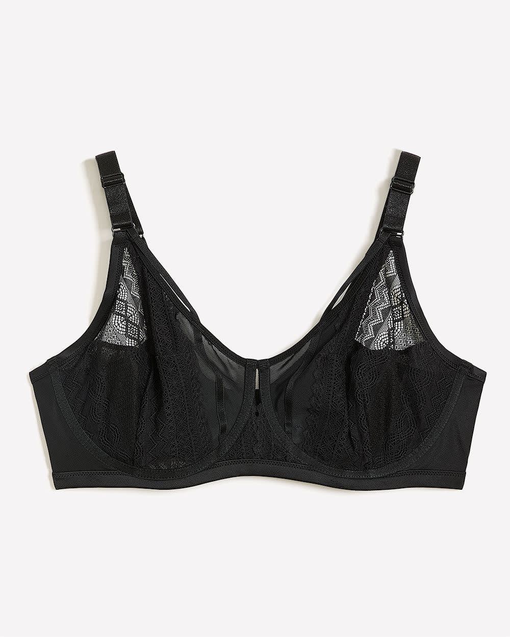 Black Underwire Balconnette Bra with Lace, Mesh and Satin - Déesse Collection