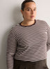 Brown Striped Boyfriend-Fit Long-Sleeve Rib Knit Tee