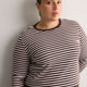 Brown Striped Boyfriend-Fit Long-Sleeve Rib Knit Tee