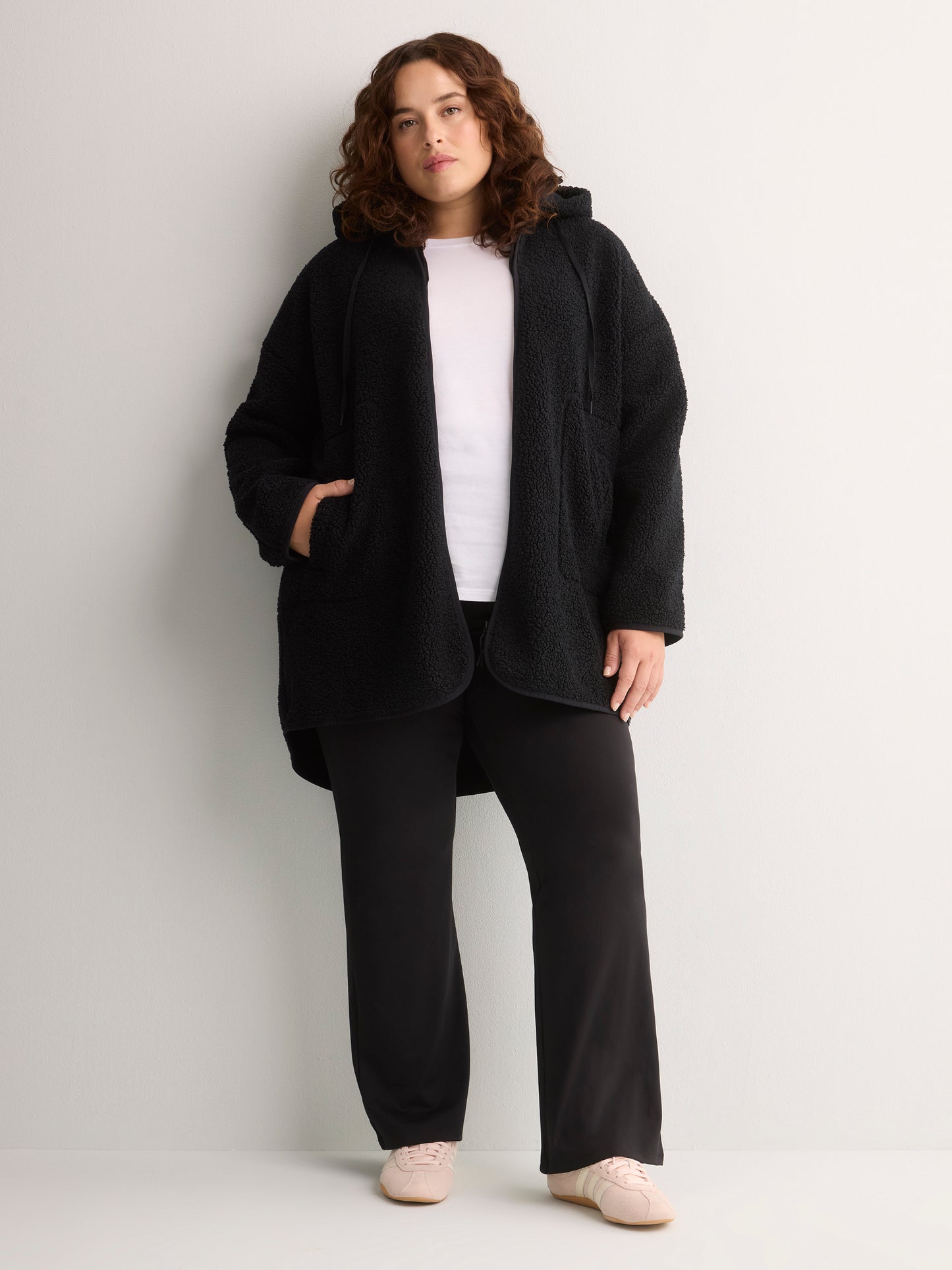 Long Hooded Mock-Neck Sherpa Jacket - Active Zone
