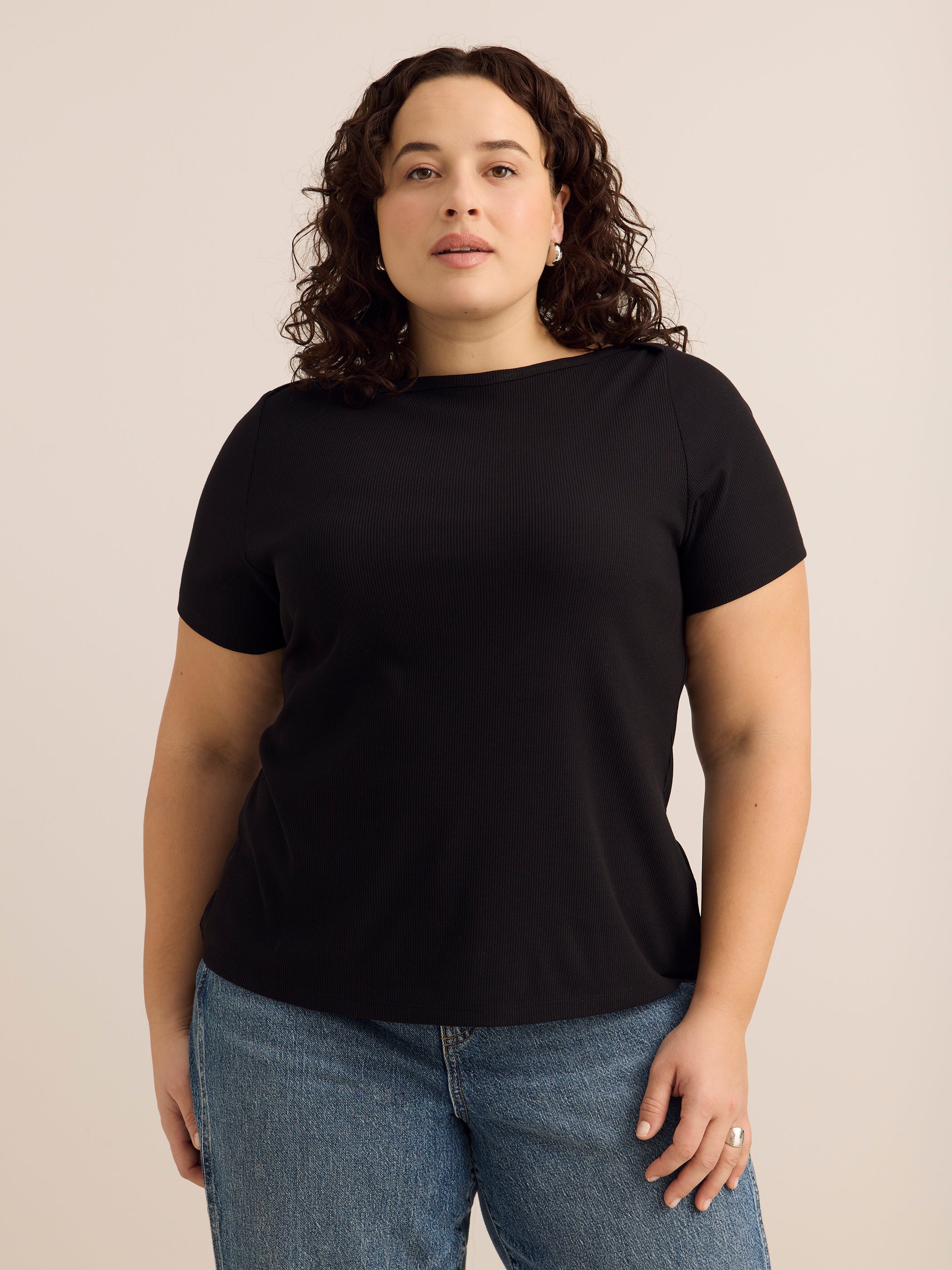 Black Rib Boat-Neck Baby Tee