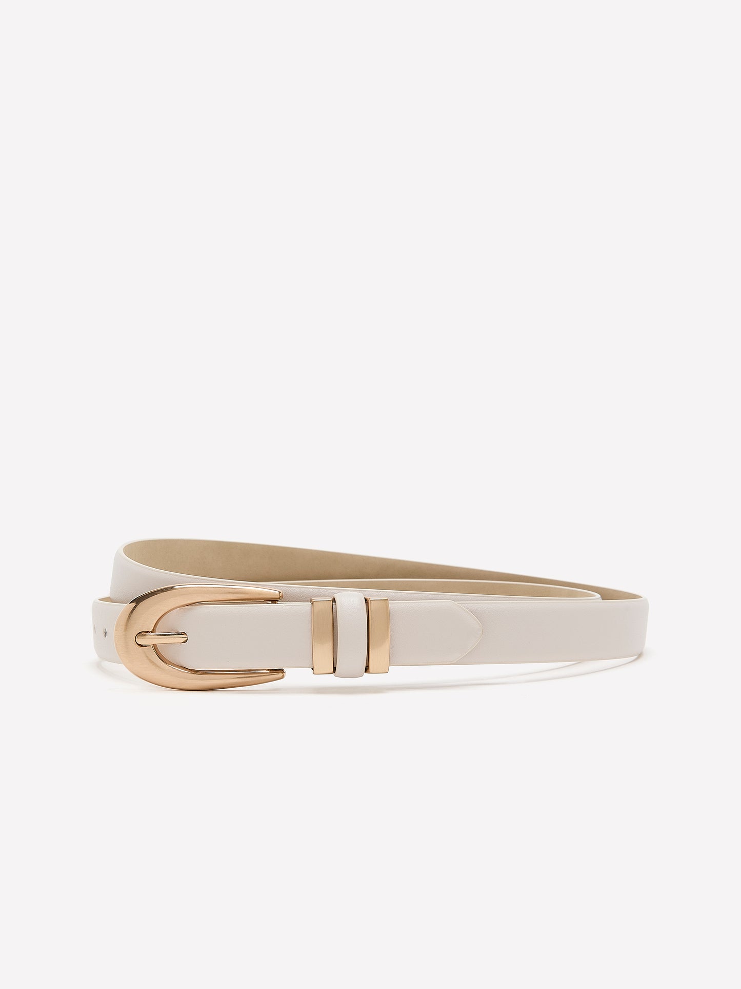 White Faux-Leather Belt with Oval Buckle