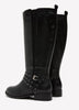 Extra Wide Width and Calf, Tall Black Boot with Thin Studded Straps