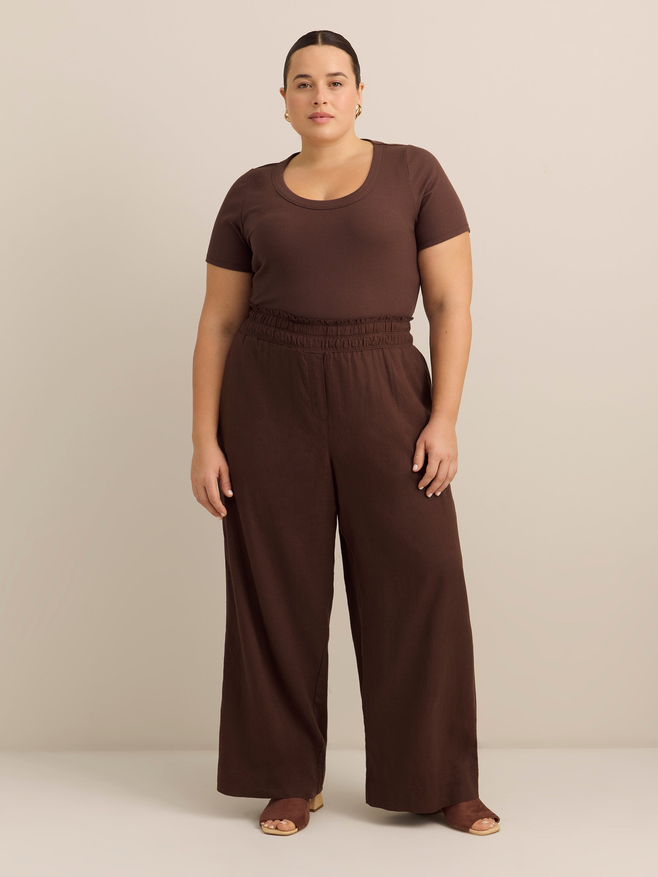 Pantalon en mélange de lin à jambe large