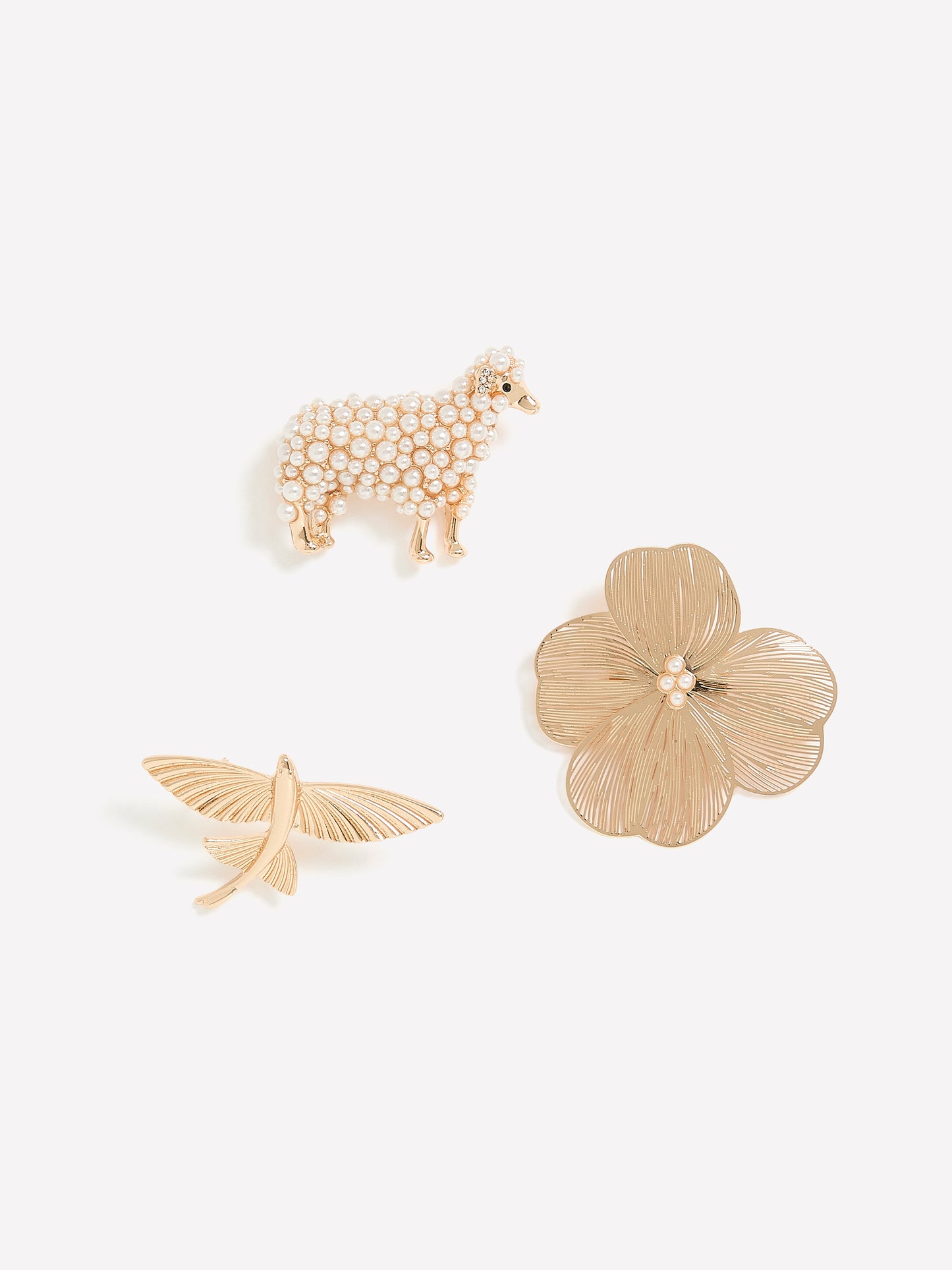 Assorted Golden Brooches with Pearls, Set of 3