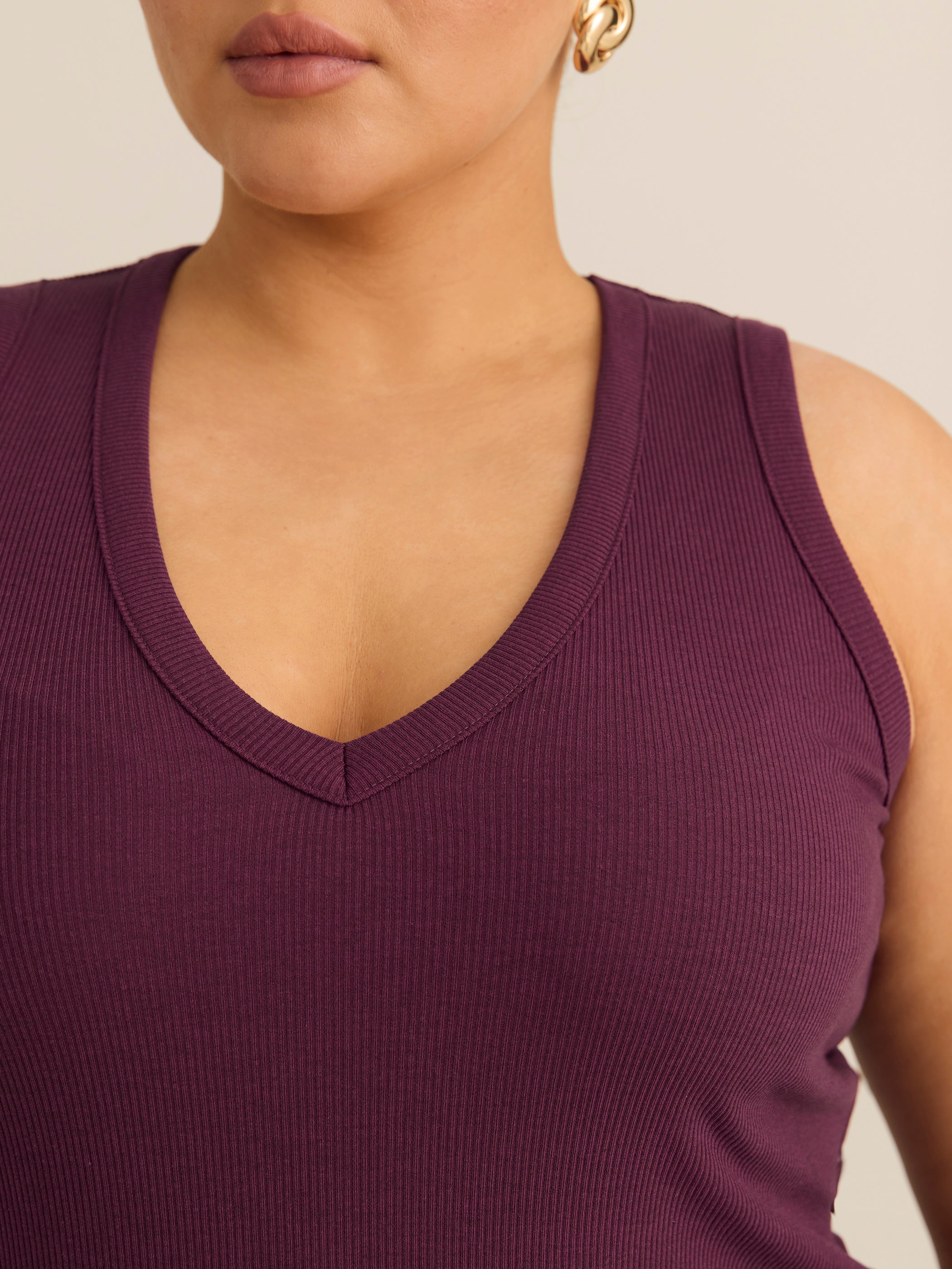 Fitted V-Neck Ribbed Knit Tank Top - Addition Elle