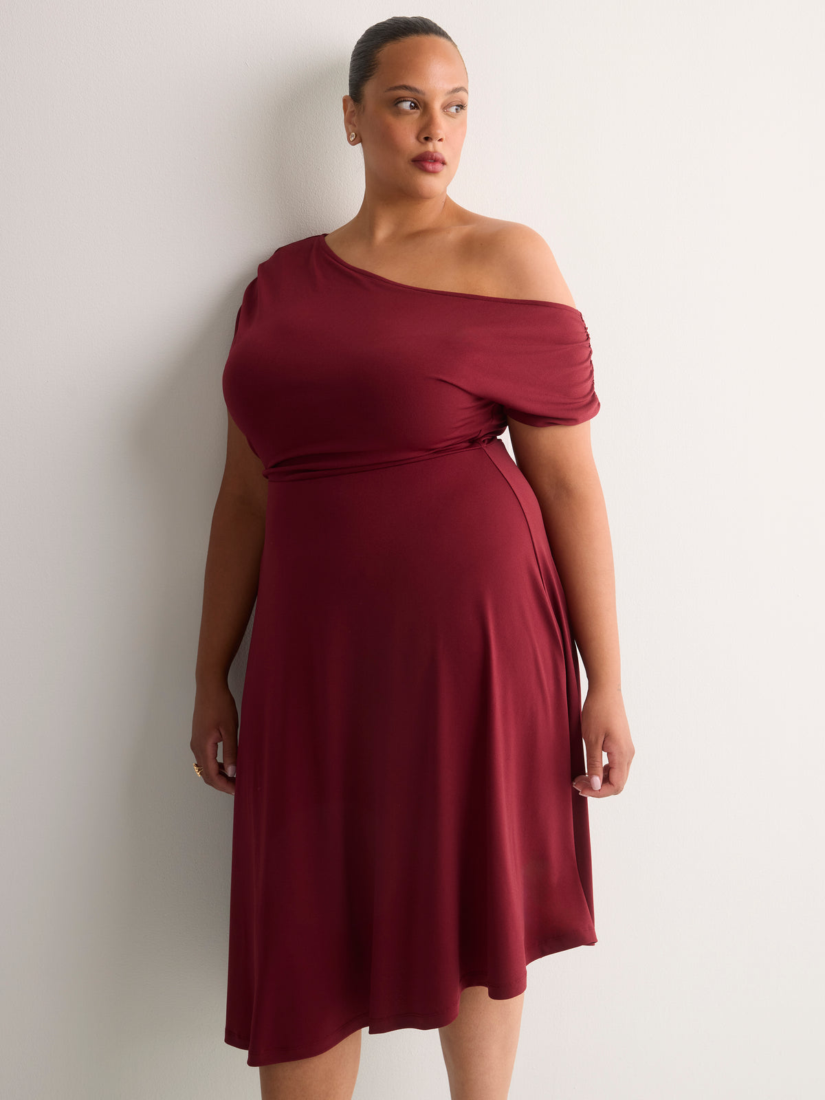 Asymmetrical Off-Shoulder Midi Dress - Addition Elle