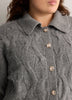 Dark Grey Jeweled Short Cable Knit Cardigan Sweater