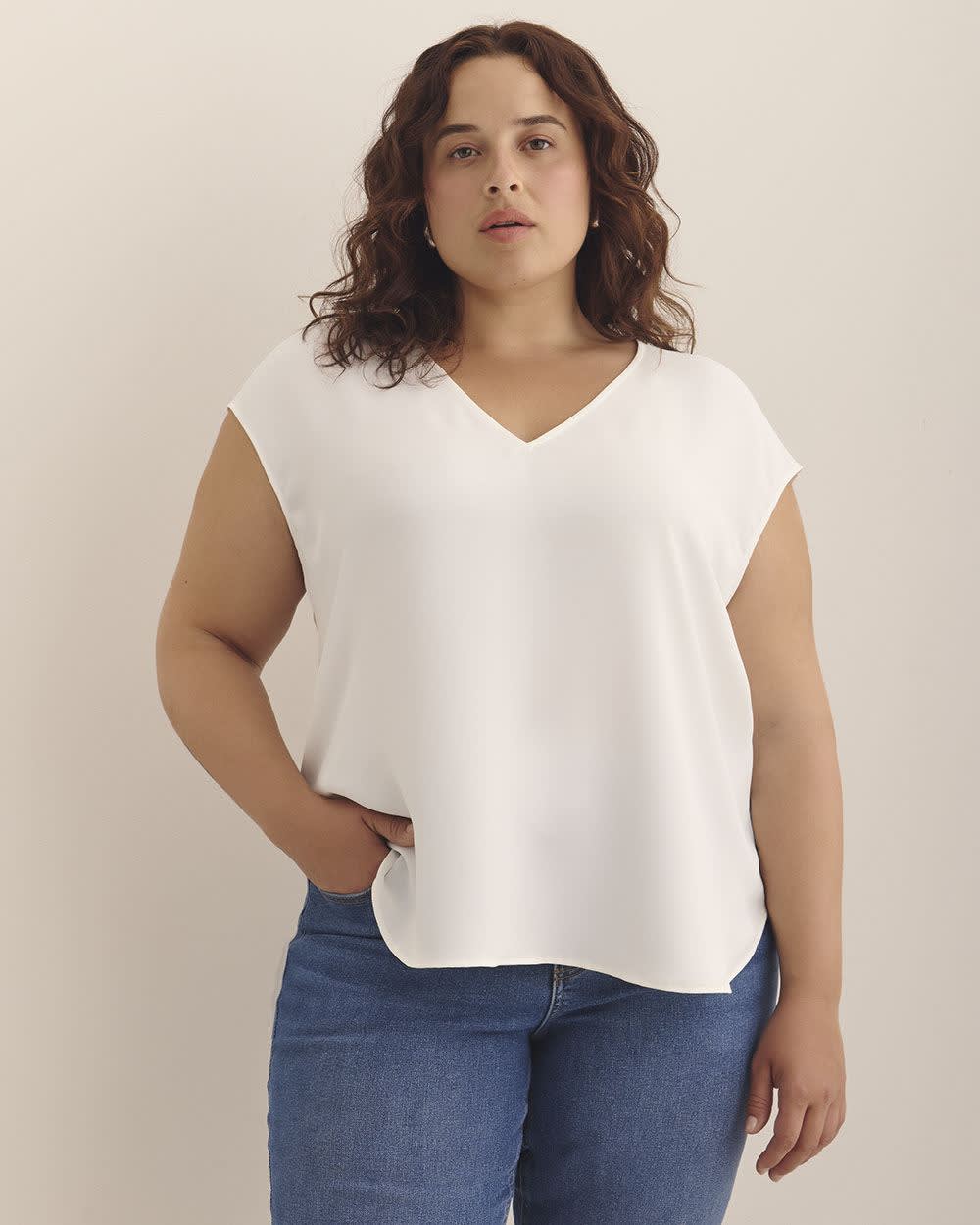 Mixed-Media V-Neck Blouse with Underpinning
