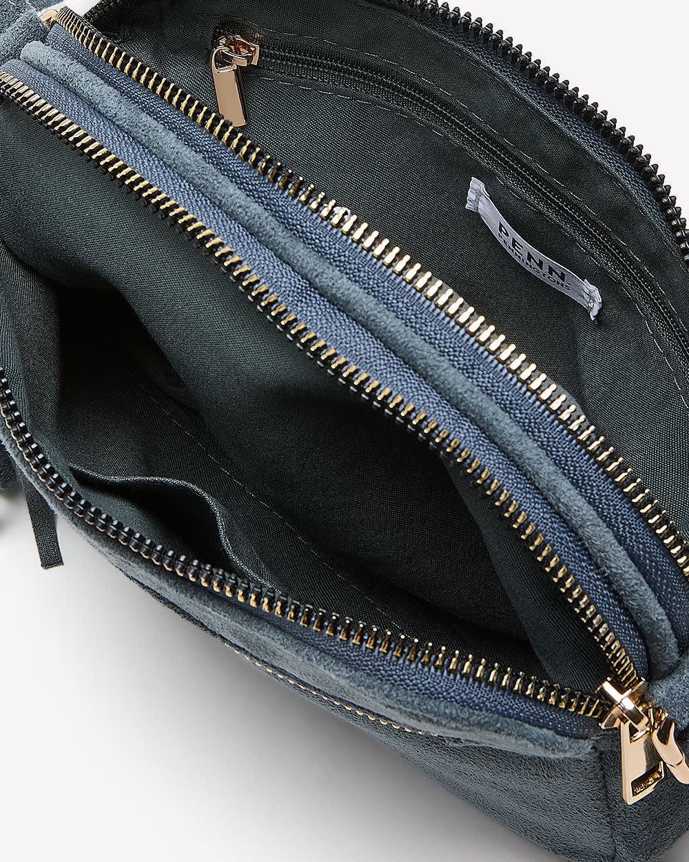 Coloured Suede Double-Zip Crossbody Bag