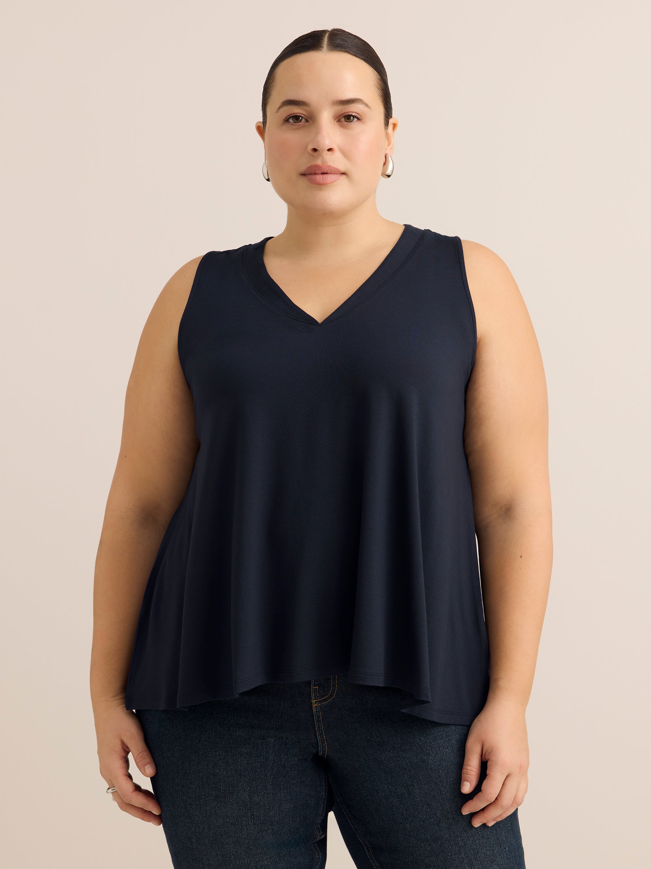 Sleeveless V-Neck Swing Top